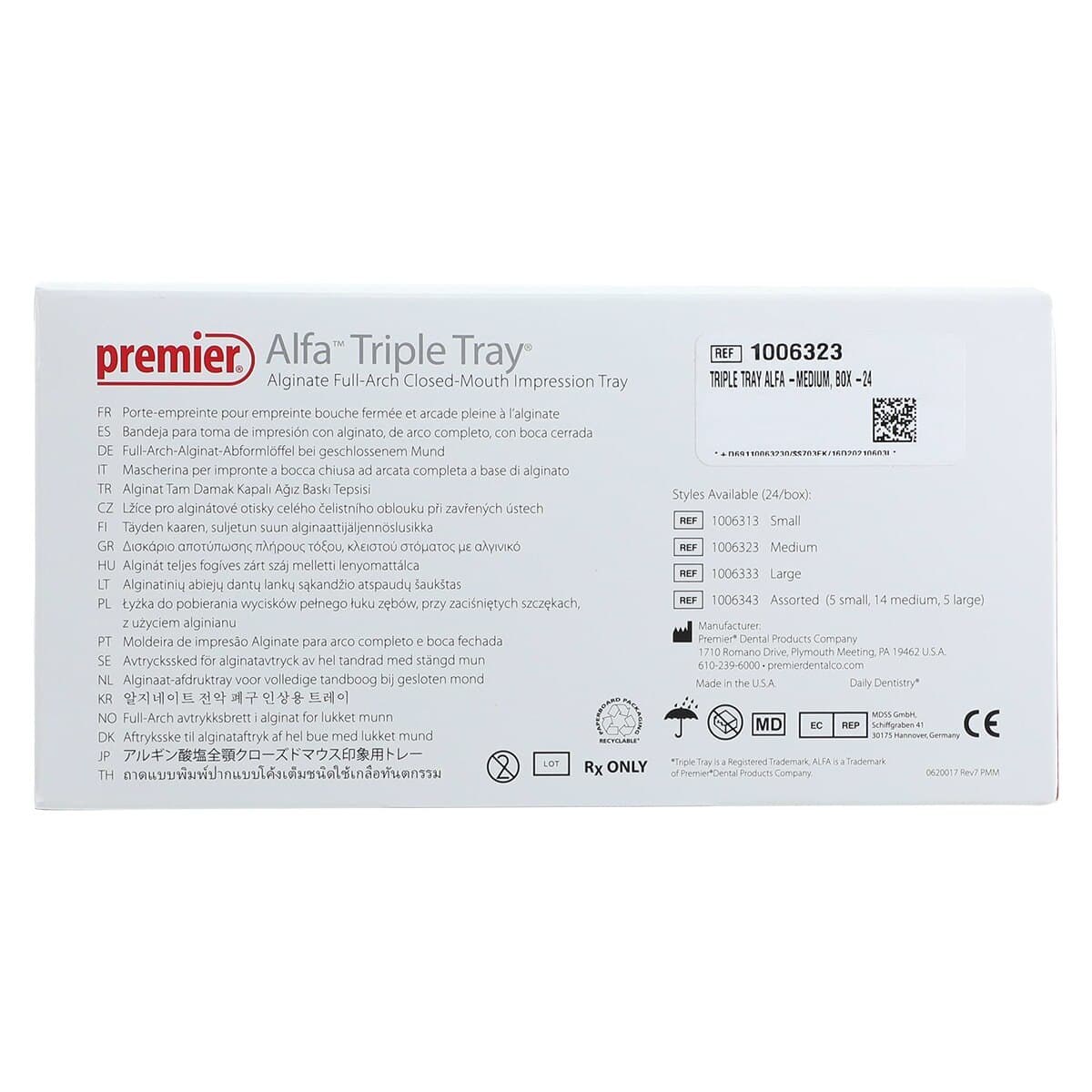 Alfa™ Triple Tray® Double Arch Impression Trays, Medium, White, 24/Box, 1006323 thumbnail 4