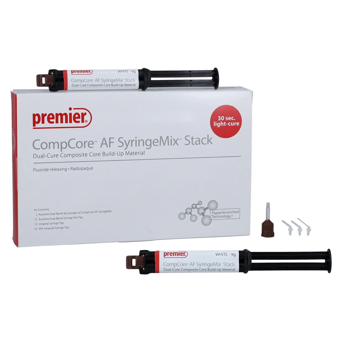 CompCore AF SyringeMix Stack Dual-Cure Core Build-Up Material, White, 2 x 9 g Syringes, 3001512 thumbnail 2