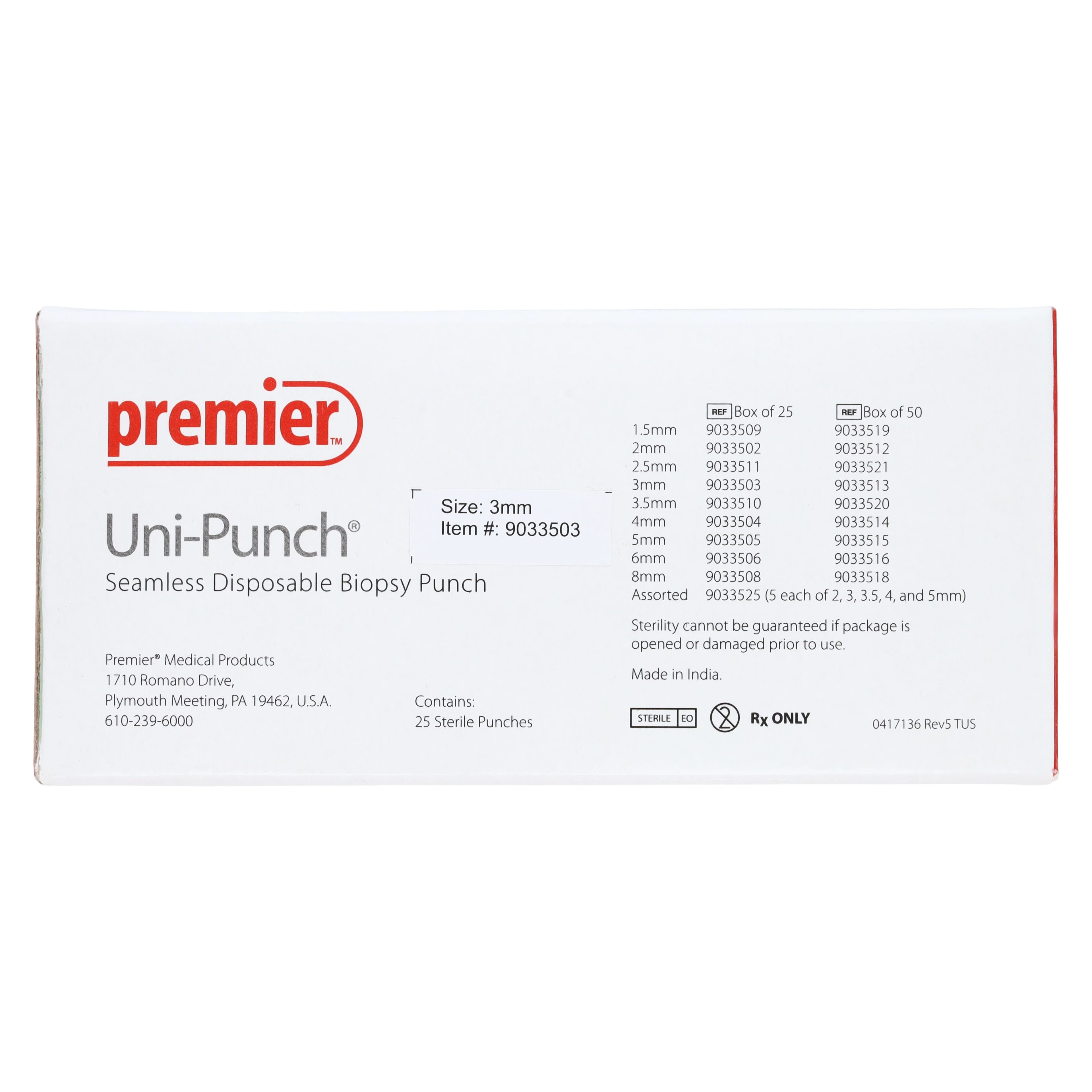 Uni-Punch Seamless Disposable Biopsy Punch, 3 mm, Sterile, 25/Box, 9033503 thumbnail 4