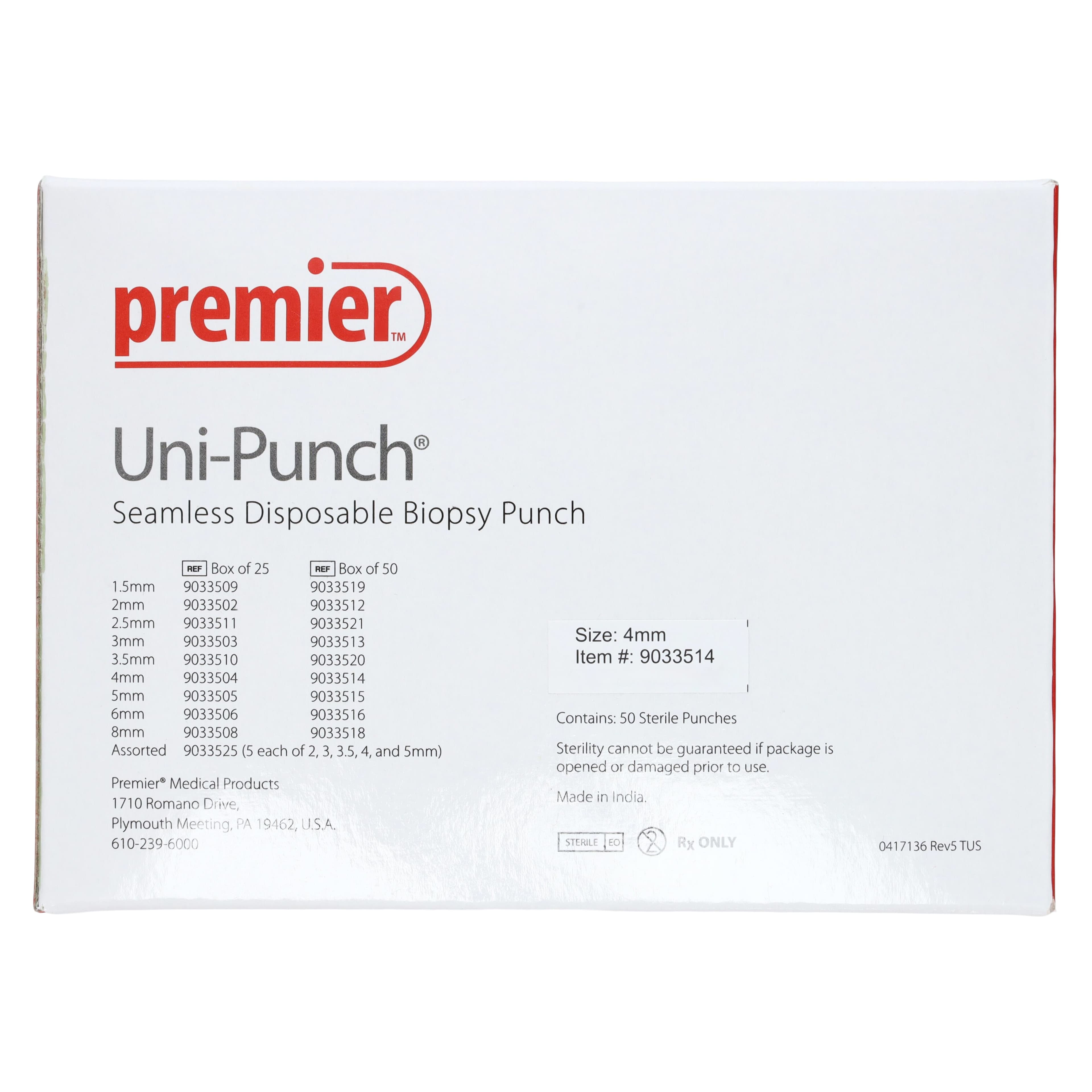 Premier Uni-Punch® Seamless Disposable Biopsy Punch, 4mm, Sterile, Box of 50, 9033514 thumbnail 4