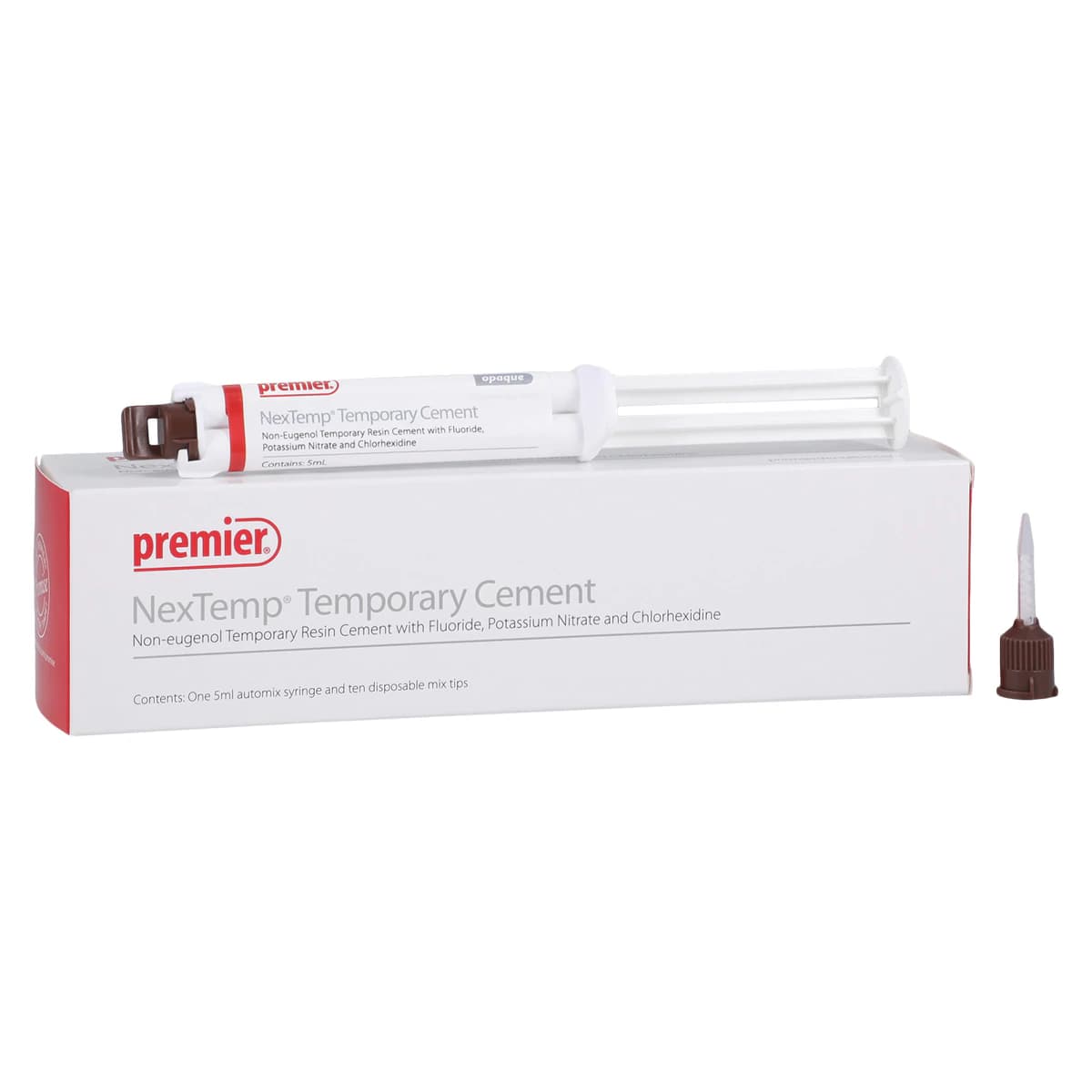 Premier NexTemp Temporary Cement Standard Kit, Opaque, 5 mL Syringe with 10 Mixing Tips, 3001471 thumbnail 2