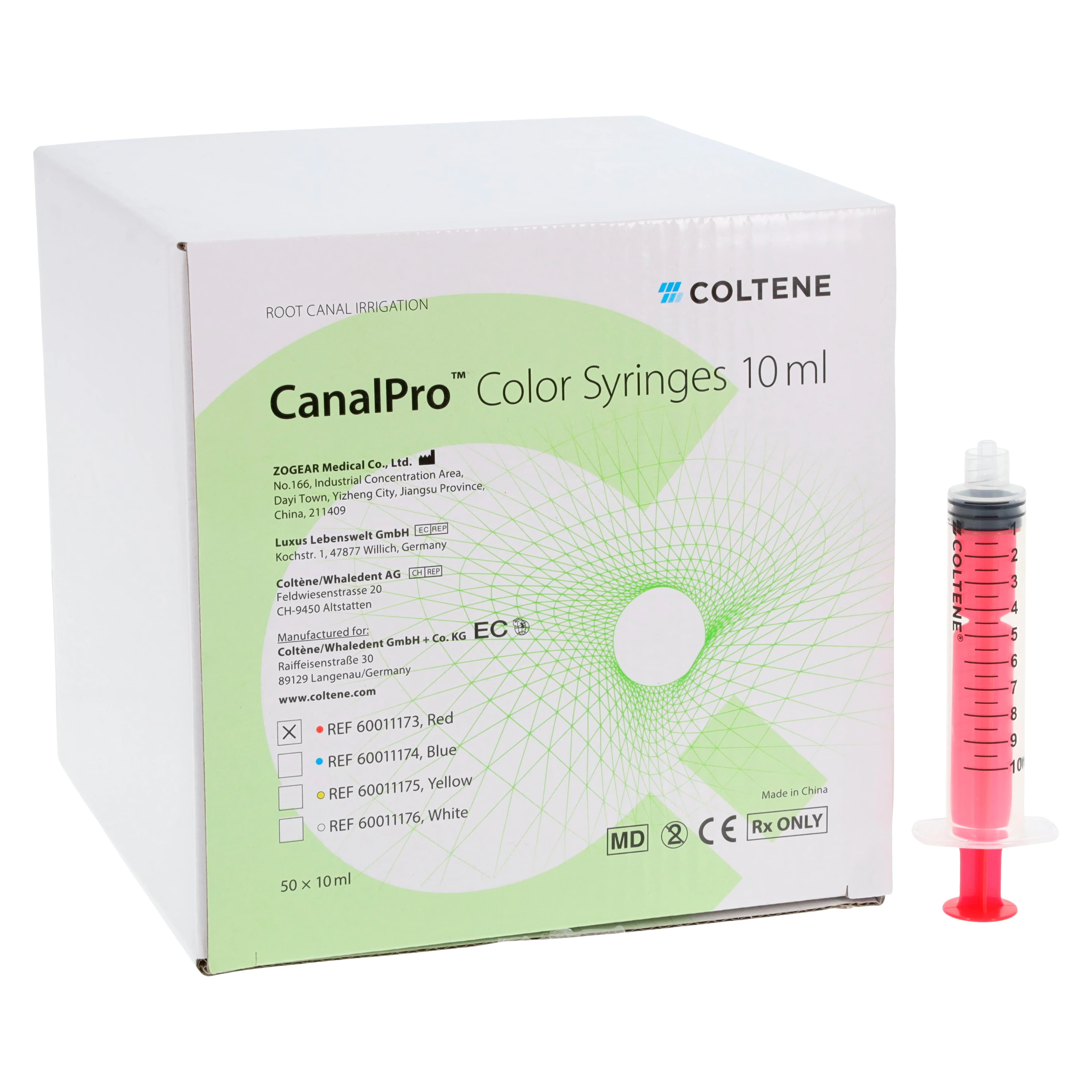 CanalPro Color Luer Lock Irrigation Syringe, 10 mL, Red, Disposable, Latex-Free, 50/Box, 60011173 thumbnail 2