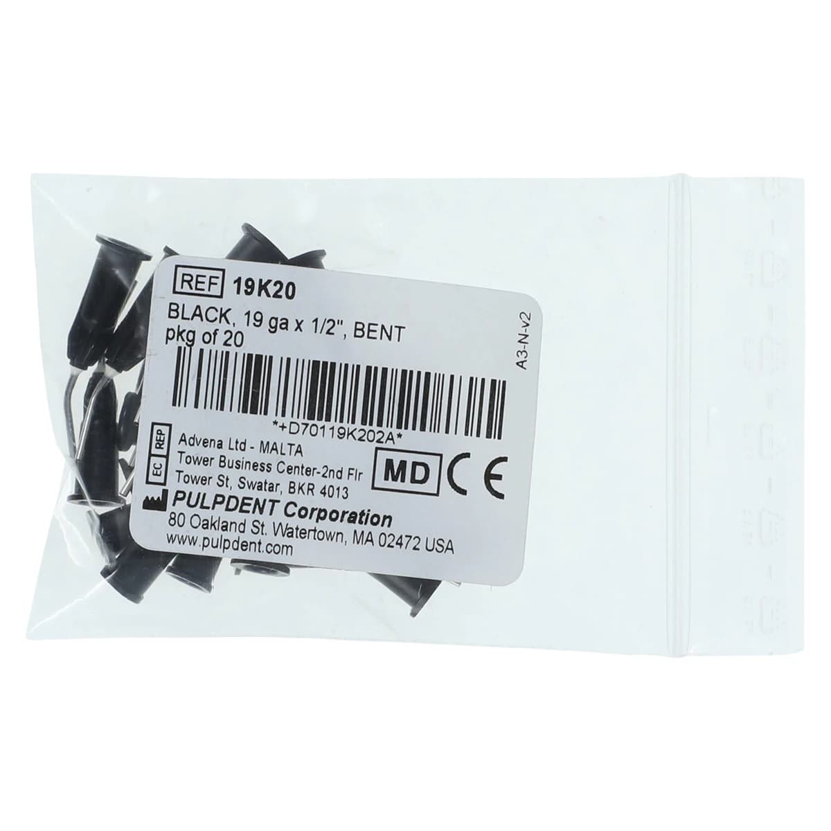 Pulpdent Pre-Bent Applicator Tips, 19 Gauge x 1/2", Black, 20/Pack thumbnail 3