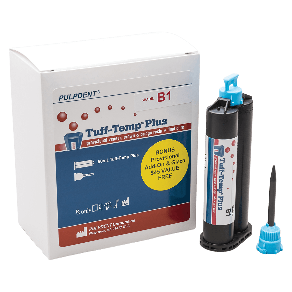Tuff-Temp Plus Automix Cartridge Kit, Provisional Veneer/Crown & Bridge Resin, Shade B1, 50 ml, TTPB1 thumbnail 2