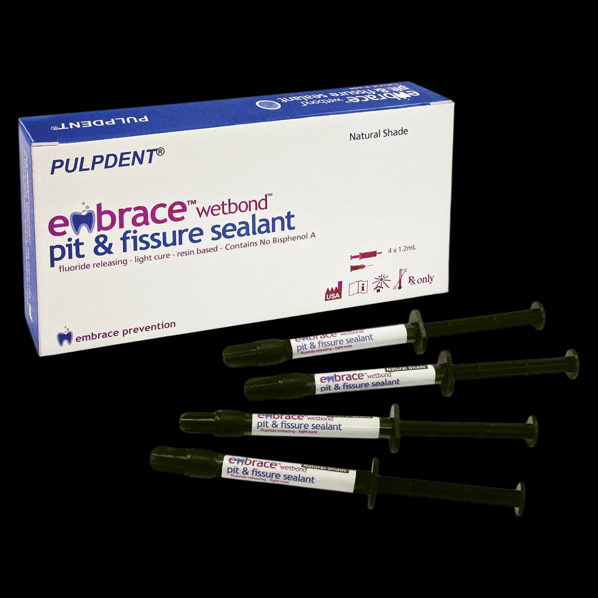 Pulpdent Embrace WetBond Low Fill Pit & Fissure Sealant Kit, Off-White, 1.2 mL Syringes, 4/Pk, EMSWLFSK - Embrace WetBond Low Fill Sealant Kit, 1.2 mL Syringe, Off-White Shade, 4/Pk, EMSWLFSK - Image 1