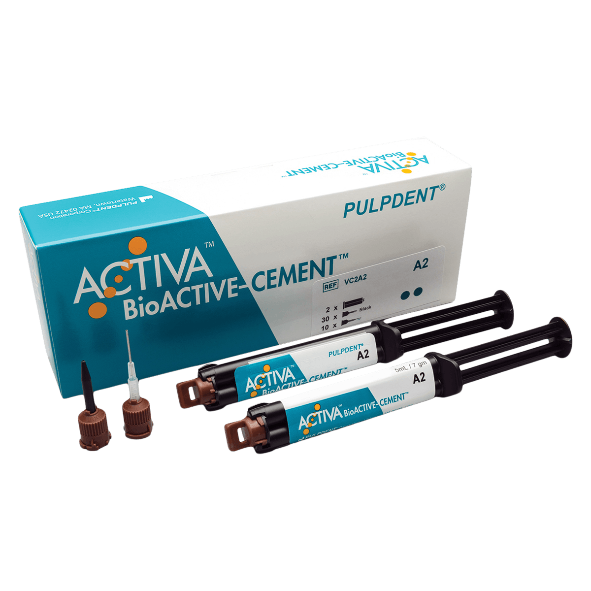 ACTIVA BioActive Cement, Value Pack, A2 Opaque Shade, 2 x 5 mL/7 g Syringes + 40 Automix Tips, VC2A2 - ACTIVA BioActive Cement, Value Pack, A2 Shade, 2/Pk, VC2A2 - Image 1