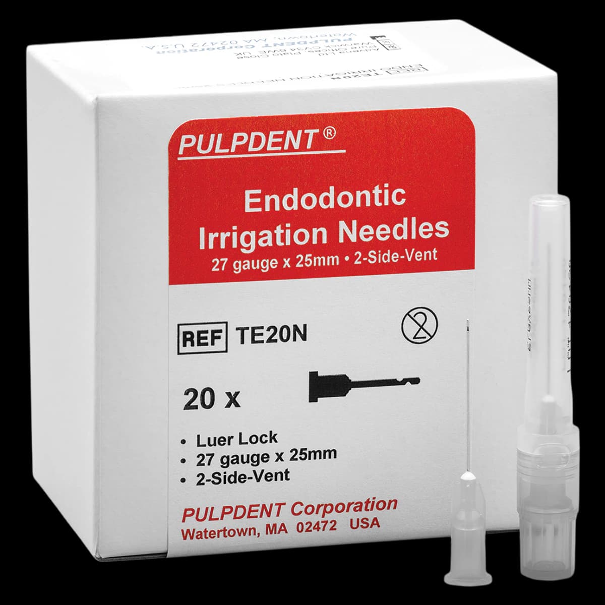 TempCanal Enhanced Endodontic Irrigation Needles, 27 Gauge x 25mm (1"), Double-Sided Vent, Luer Lock, 20/Pk, TE20N - TempCanal, Endo Irrigation Needles, 27Ga x 25mm, Double-Sided Vent, 20/Pk, TE20N - Image 1