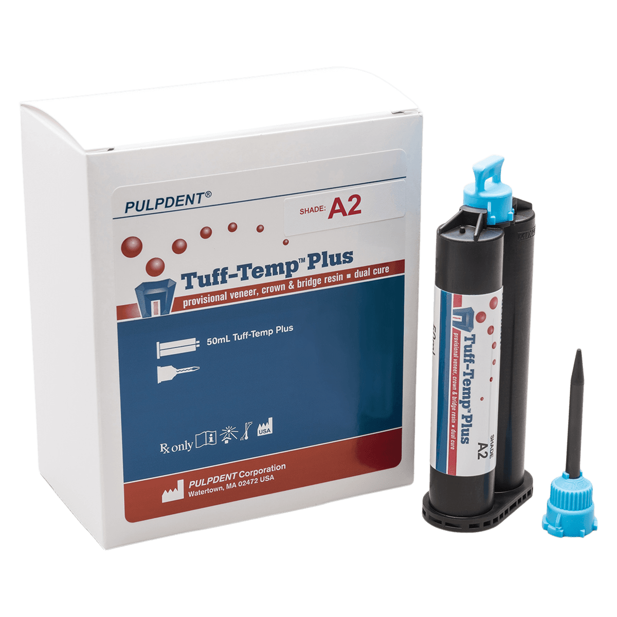 Tuff-Temp Plus Dual-Cure Provisional Crown & Bridge Resin, A2, 50 mL Automix Cartridge Refill with 10 Automix Tips, TTP50A2 thumbnail 2