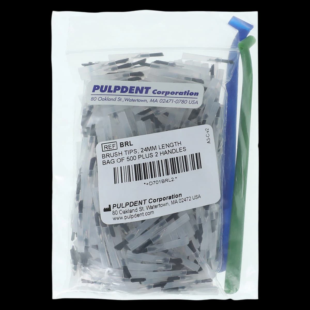 Pulpdent Brush Tips with 2 Handles, 24 mm, Disposable, 500/Pk, BRL - Brush Tips w/2 Handles 24mm Length 500/Pk - Image 1