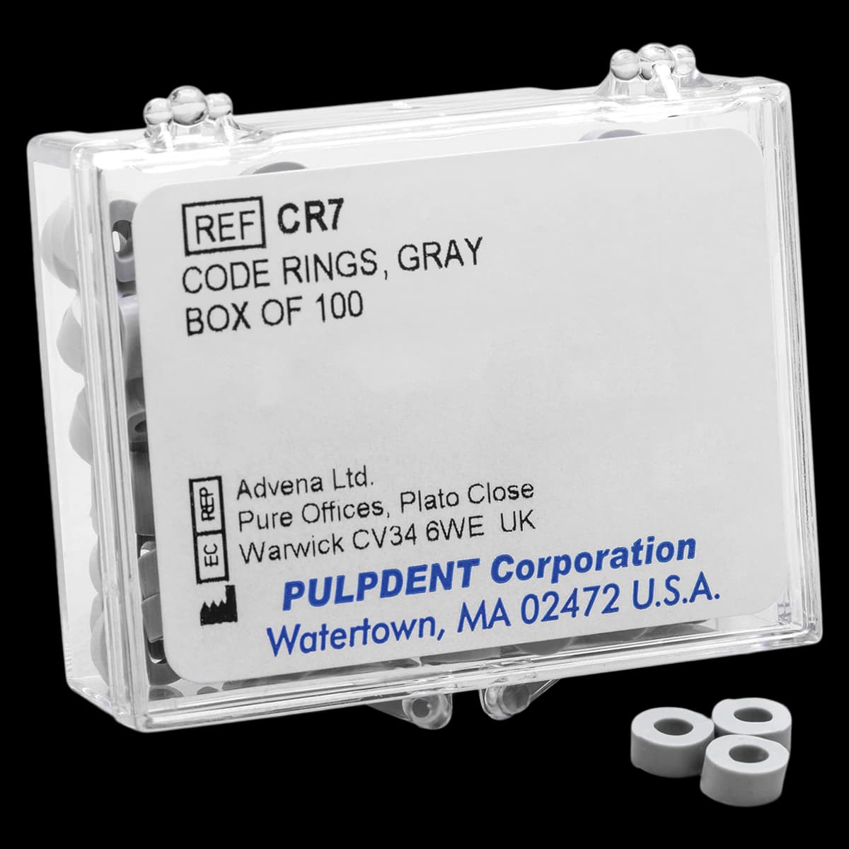 Pulpdent Silicone Code Rings, Standard, 1/8" ID x 1/8" Wide, Gray, 100/Pk, CR7 - Code Rings Silicone Standard 100/Pk Gray - Image 1