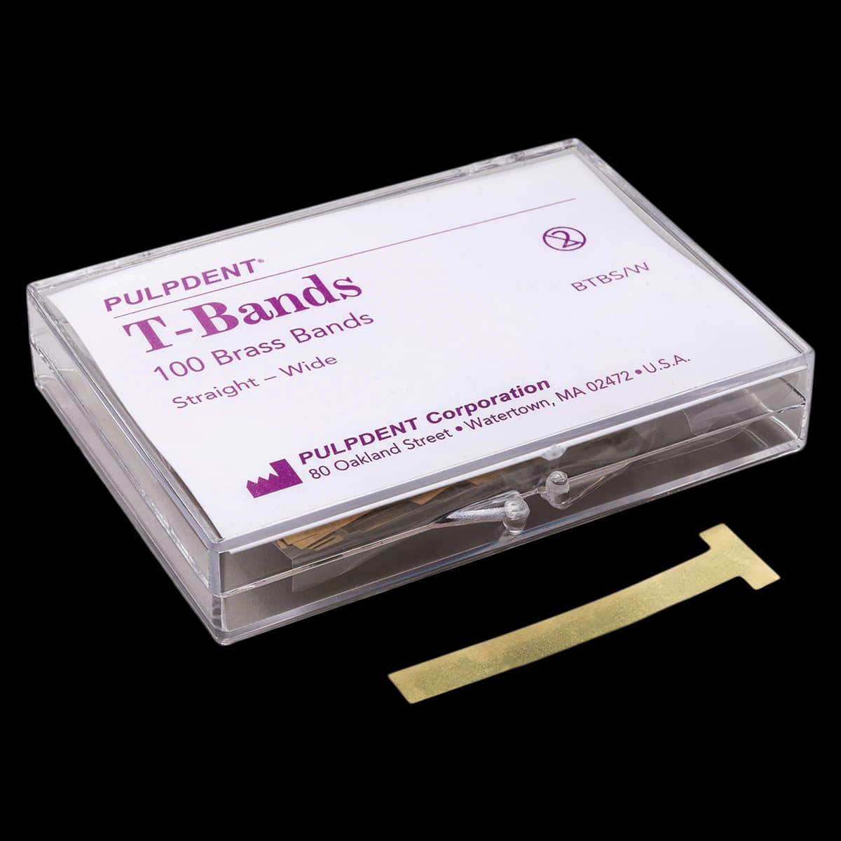T-Bands, Straight, Wide, Brass, 0.002 in / 0.05 mm, 100/Pk, BTBS/W - T-Bands, Straight, Wide, Brass, 100/Pk, BTBS/W - Image 1