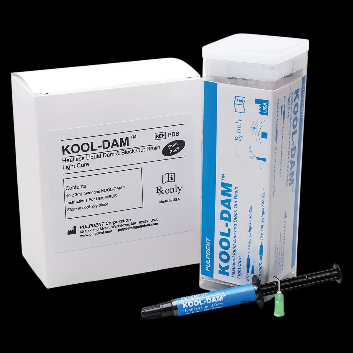 Pulpdent Kool-Dam Light-Cure Heatless Liquid Dam & Block-Out Resin Intro Kit, 2 x 3 mL Syringes with 20 Applicator Tips, PD - Kool Dam Light Cure Liq Rubber Dam Kit - Image 1
