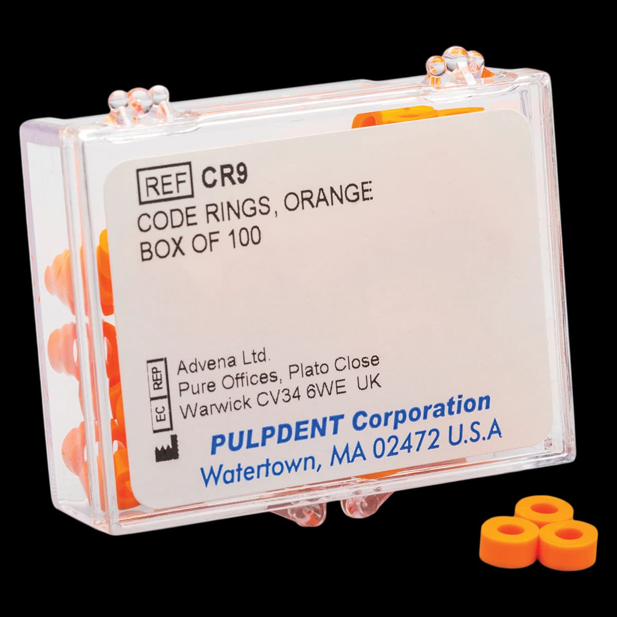 Pulpdent Silicone Code Rings, Standard, 1/8" ID x 1/8" Wide, Orange, 100/Pk, CR9 - Code Rings Silicone Standard 100/Pk Orange - Image 1