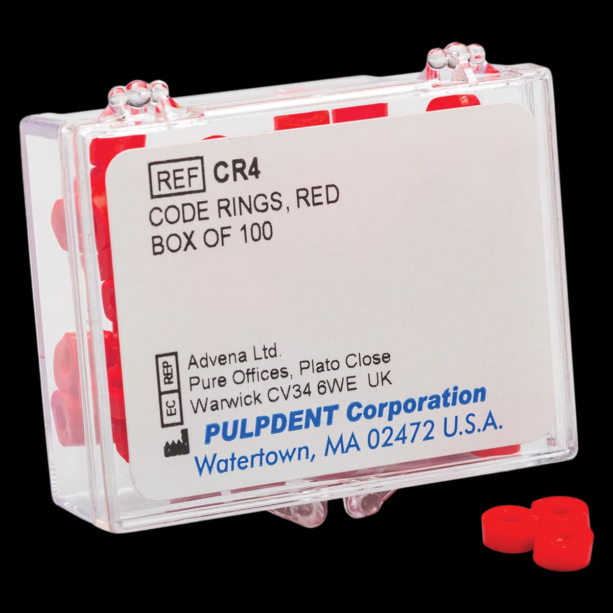 Pulpdent Silicone Code Rings, Standard, 1/8" ID x 1/8" W, Red, 100/Pk, CR4 - Code Rings Silicone Standard 100/Pk Red - Image 1