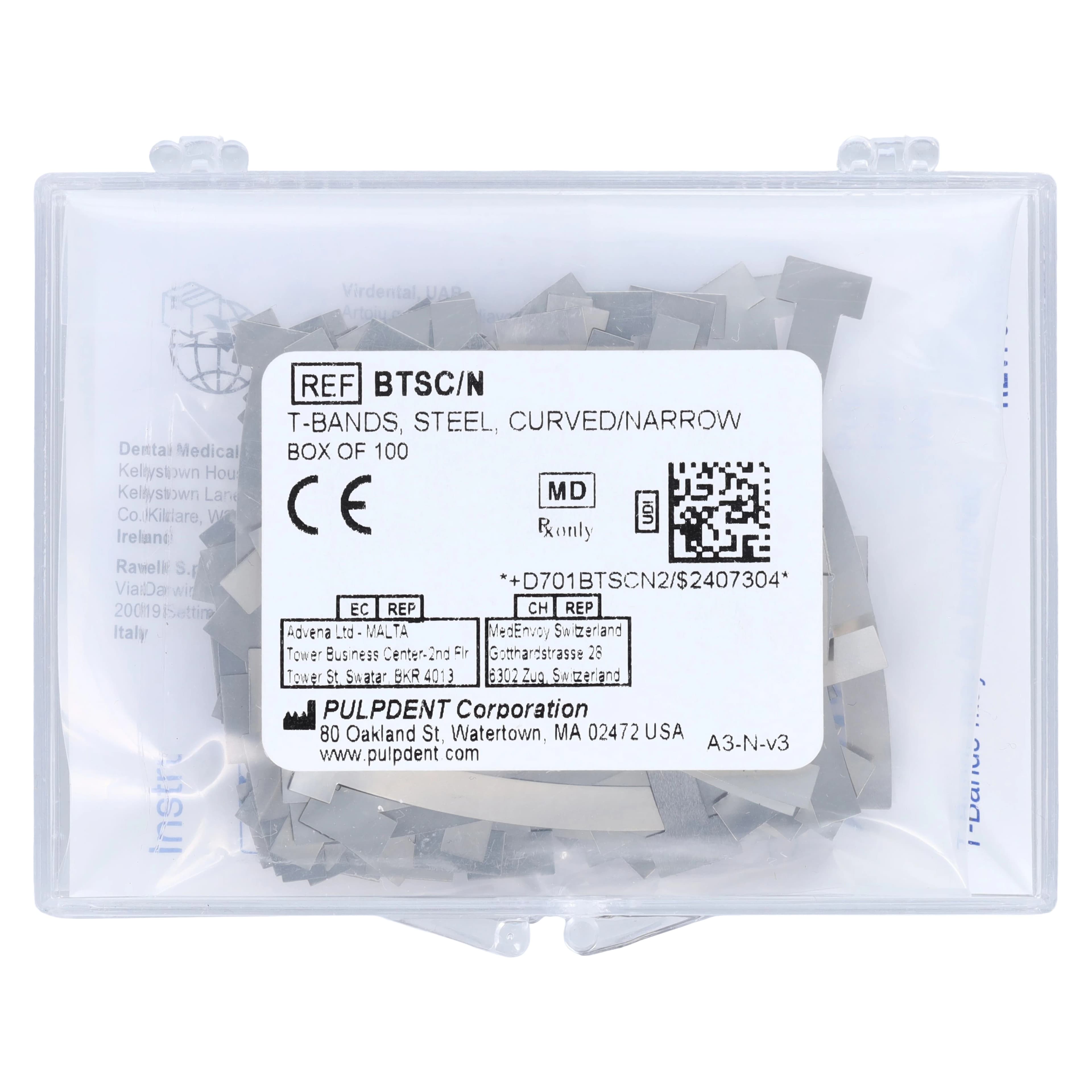 T-Bands, Stainless Steel, Curved/Narrow, 0.002" (0.05 mm) Thick, 100/Pk, BTSC/N thumbnail 4