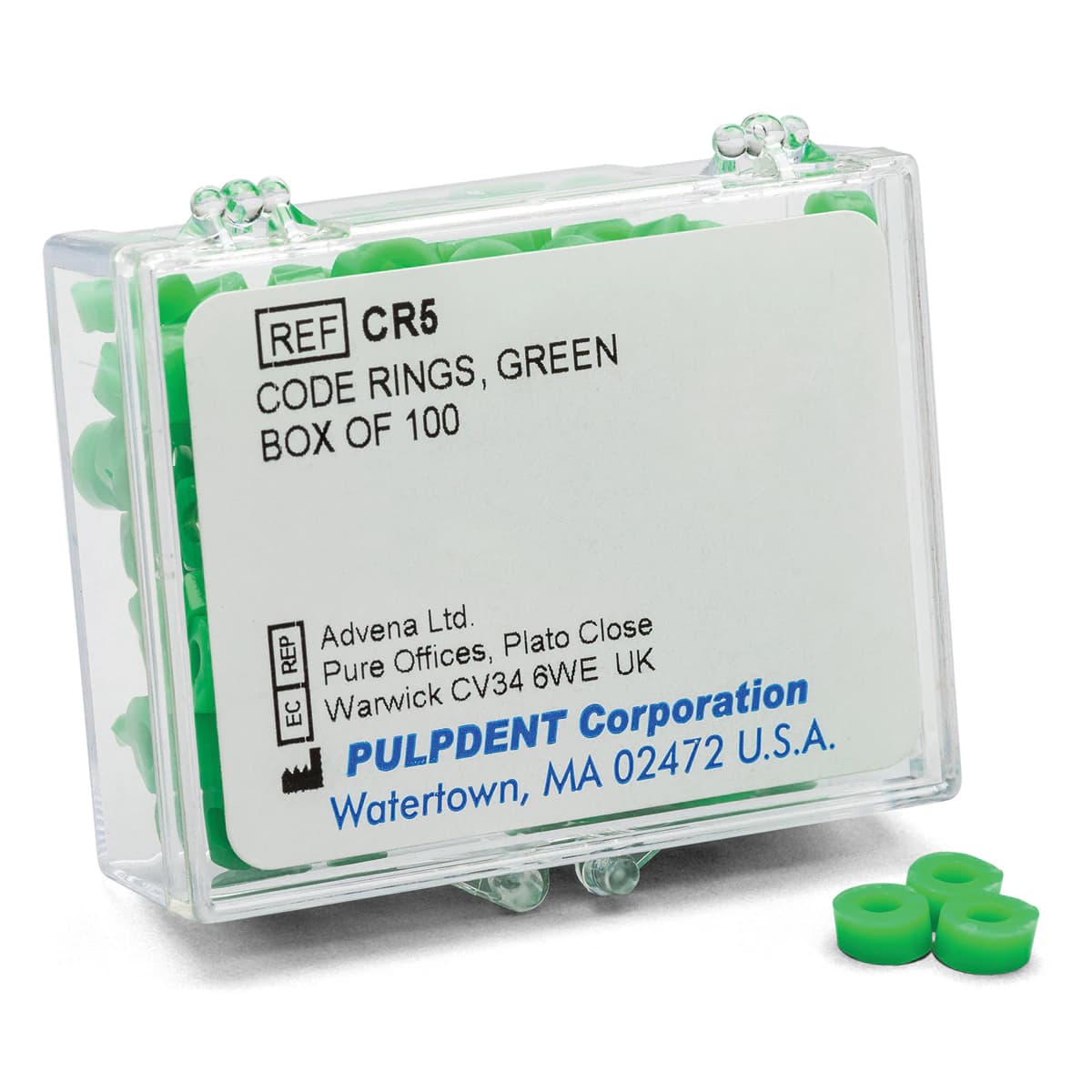 Pulpdent Silicone Code Rings, Standard, 1/8" ID x 1/8" Wide, Green, 100/Pk, CR5 - Silicone Code Rings, Standard, 1/8" x 1/8", Green, 100/Pk, CR5 - Image 1