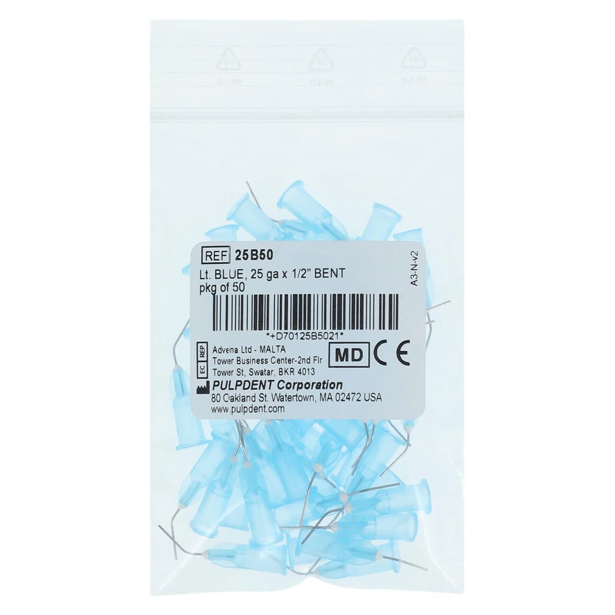 Pulpdent Etch-Rite Pre-Bent Applicator Tips, Light Blue, 25 Gauge x 1/2", 50/Pk, 25B50 thumbnail 3