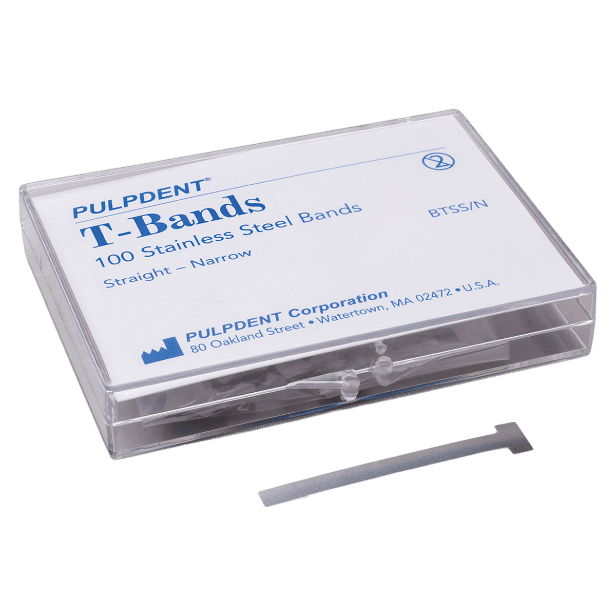Pulpdent T-Bands, Straight, Narrow, Stainless Steel Matrix Bands, 0.002" / 0.05 mm, 100/Pk, BTSS/N thumbnail 2