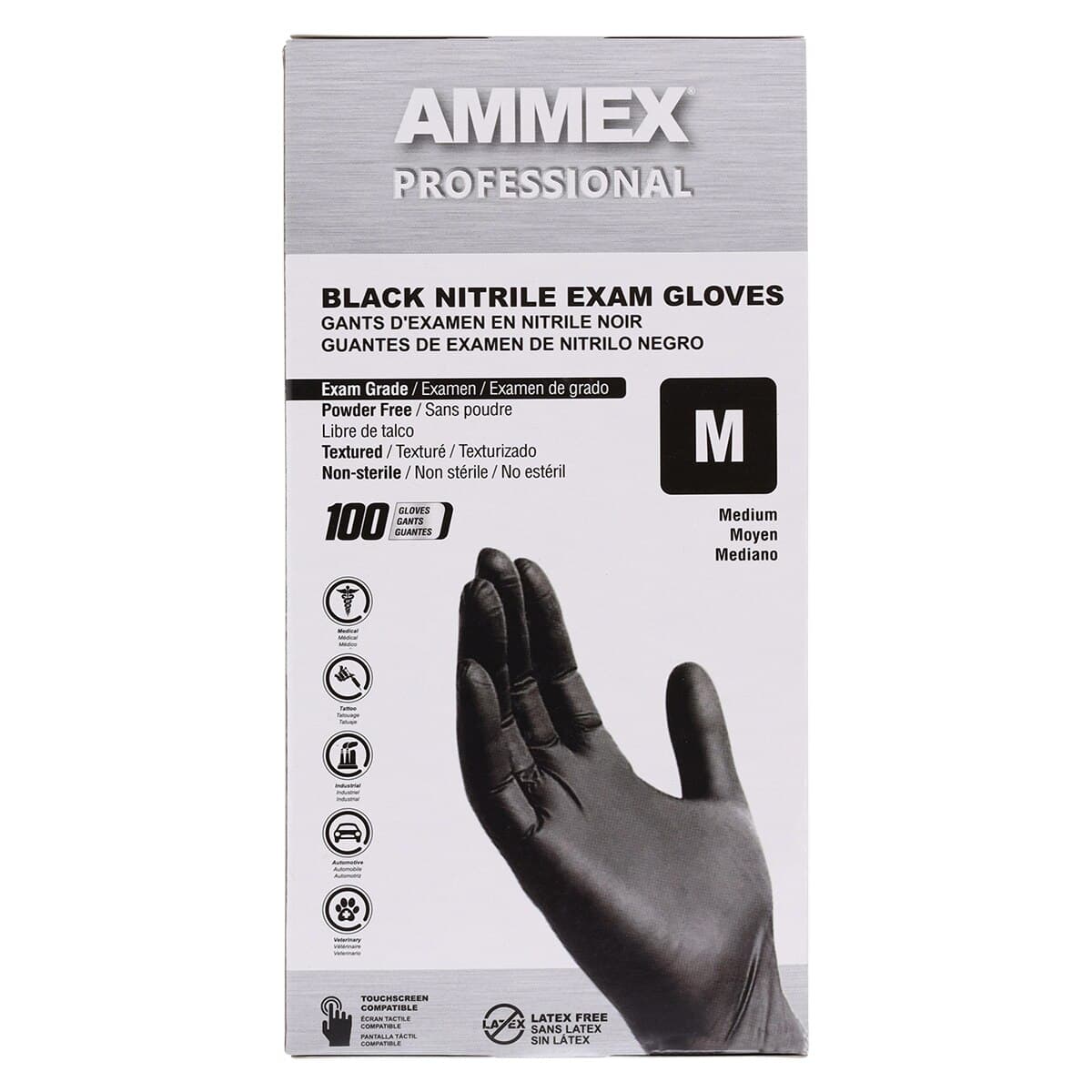 Ammex Black Nitrile Exam Gloves, Powder Free, Non-Sterile, Medium, 100/Box thumbnail 9