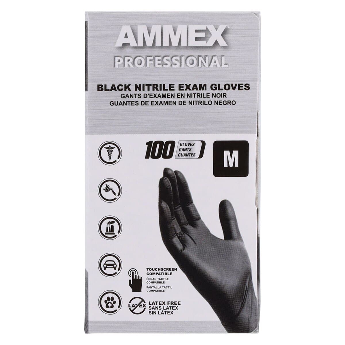 Ammex Black Nitrile Exam Gloves, Powder Free, Non-Sterile, Medium, 100/Box thumbnail 7