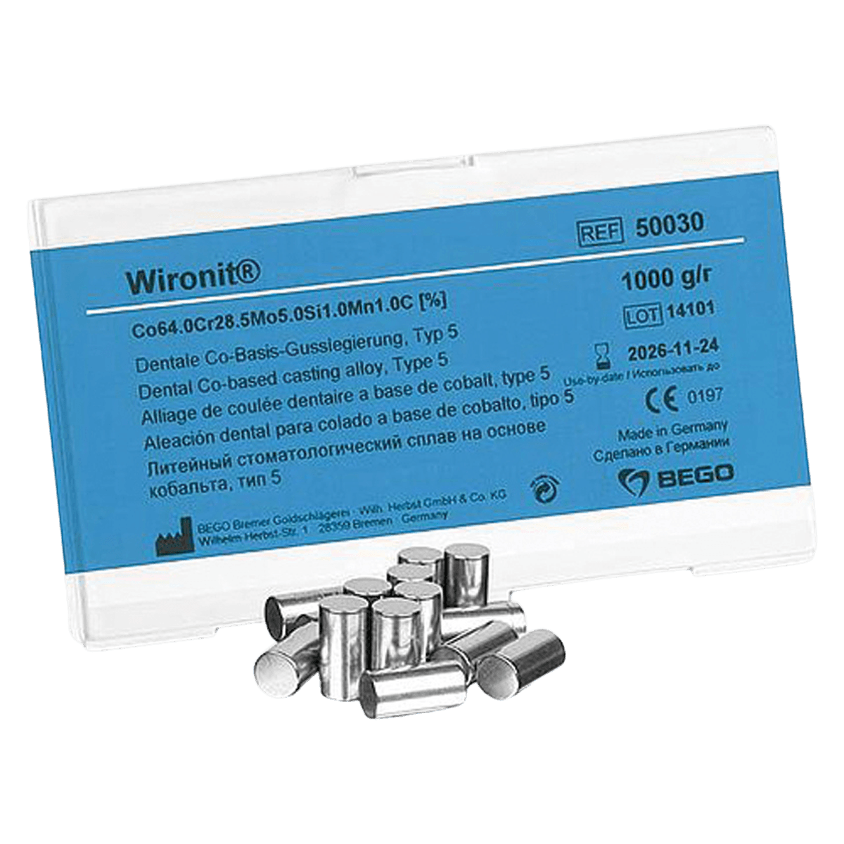 Wironit Cobalt-Chromium Alloy for Partial Dentures, 1 kg (35 oz), Bego thumbnail 2