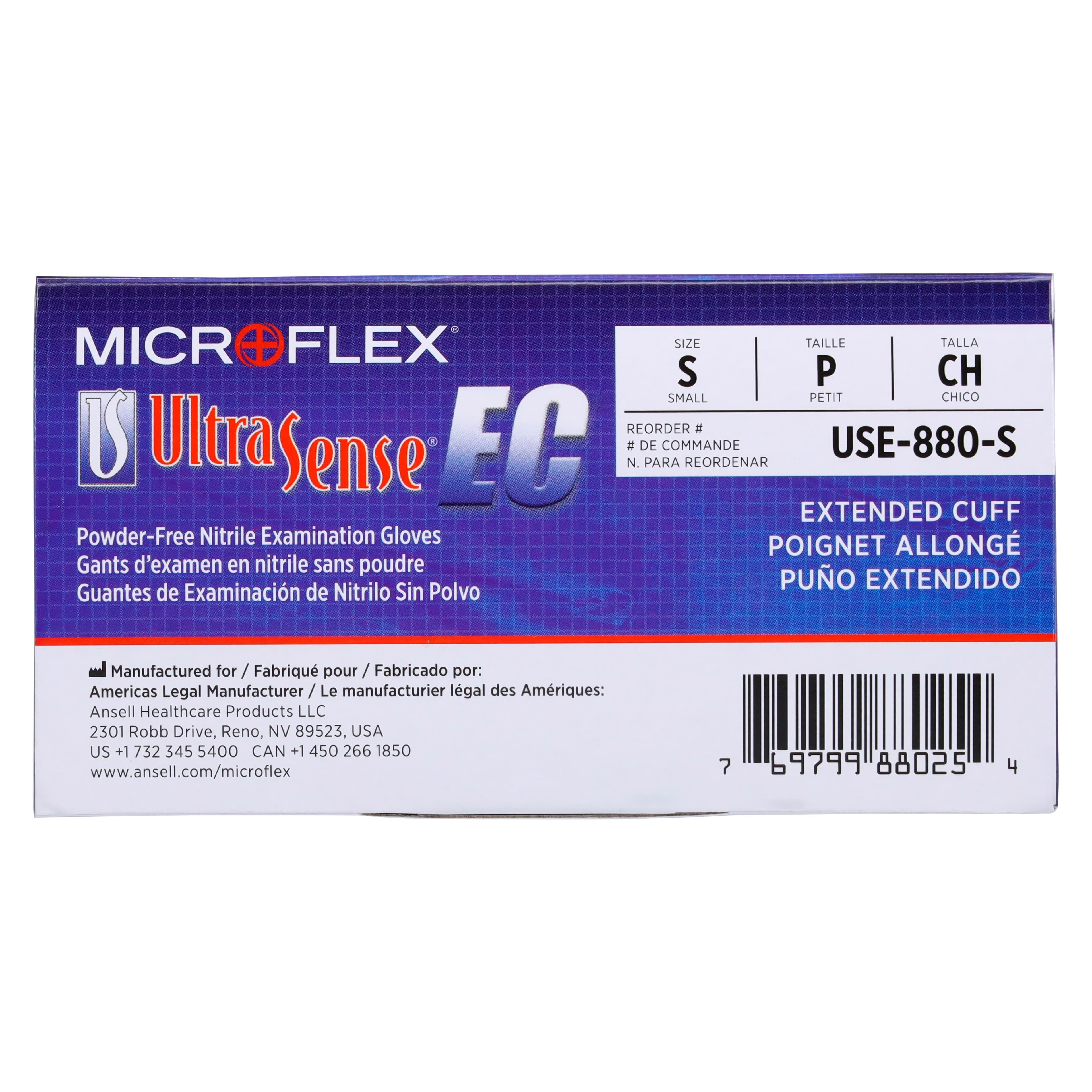UltraSense® EC Nitrile Exam Gloves, Powder Free, Latex Free, Non-Sterile, Textured, Beaded Cuff, Extended Cuff, Small, Blue, 100/Box, USE-880 thumbnail 5