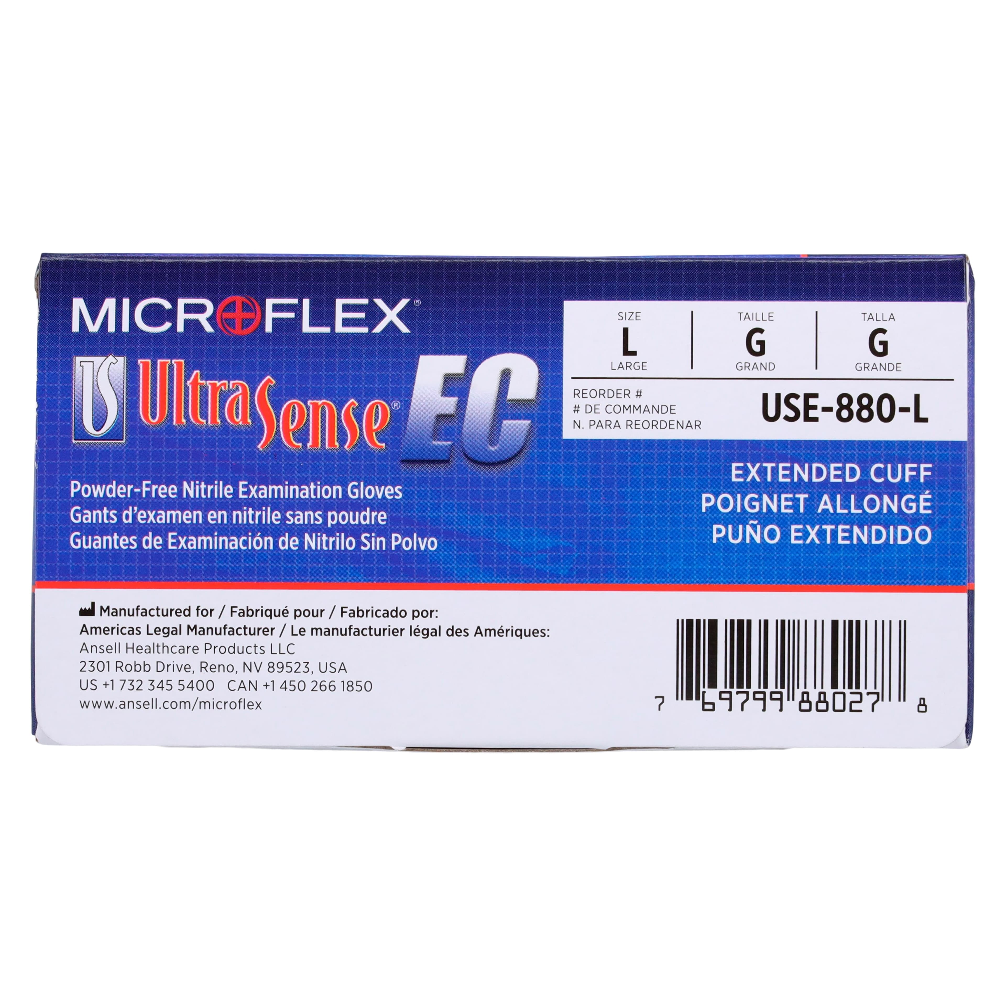 UltraSense EC Powder-Free Nitrile Examination Gloves, Extended Cuff, Large, Blue, 100/Box, USE-880-L thumbnail 6