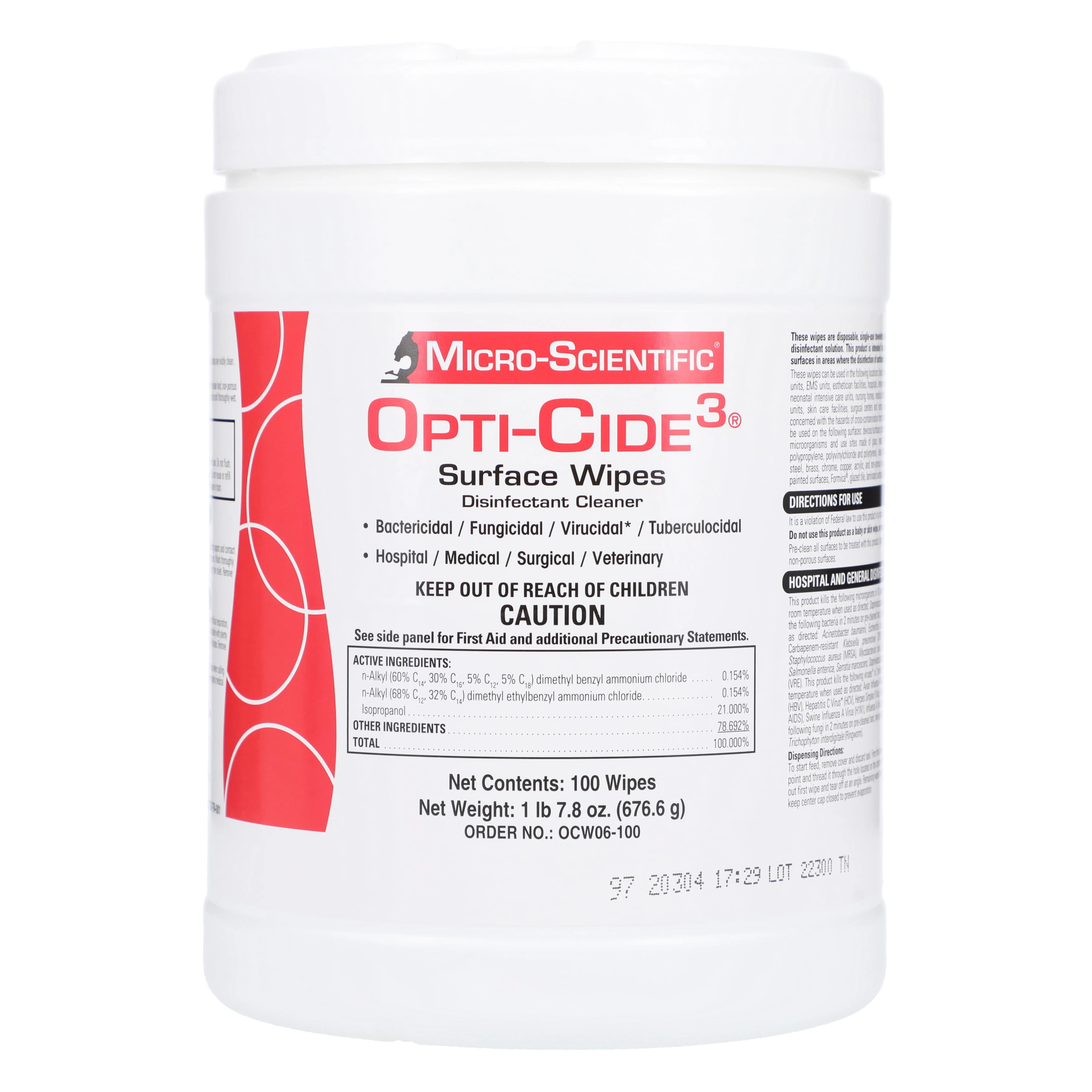 Opti-Cide3 Surface Disinfectant Wipes, 6" x 10", 100/Canister, DOCW06-100 - Opti-Cide 3 Surface Wipes 100Pk - Image 1