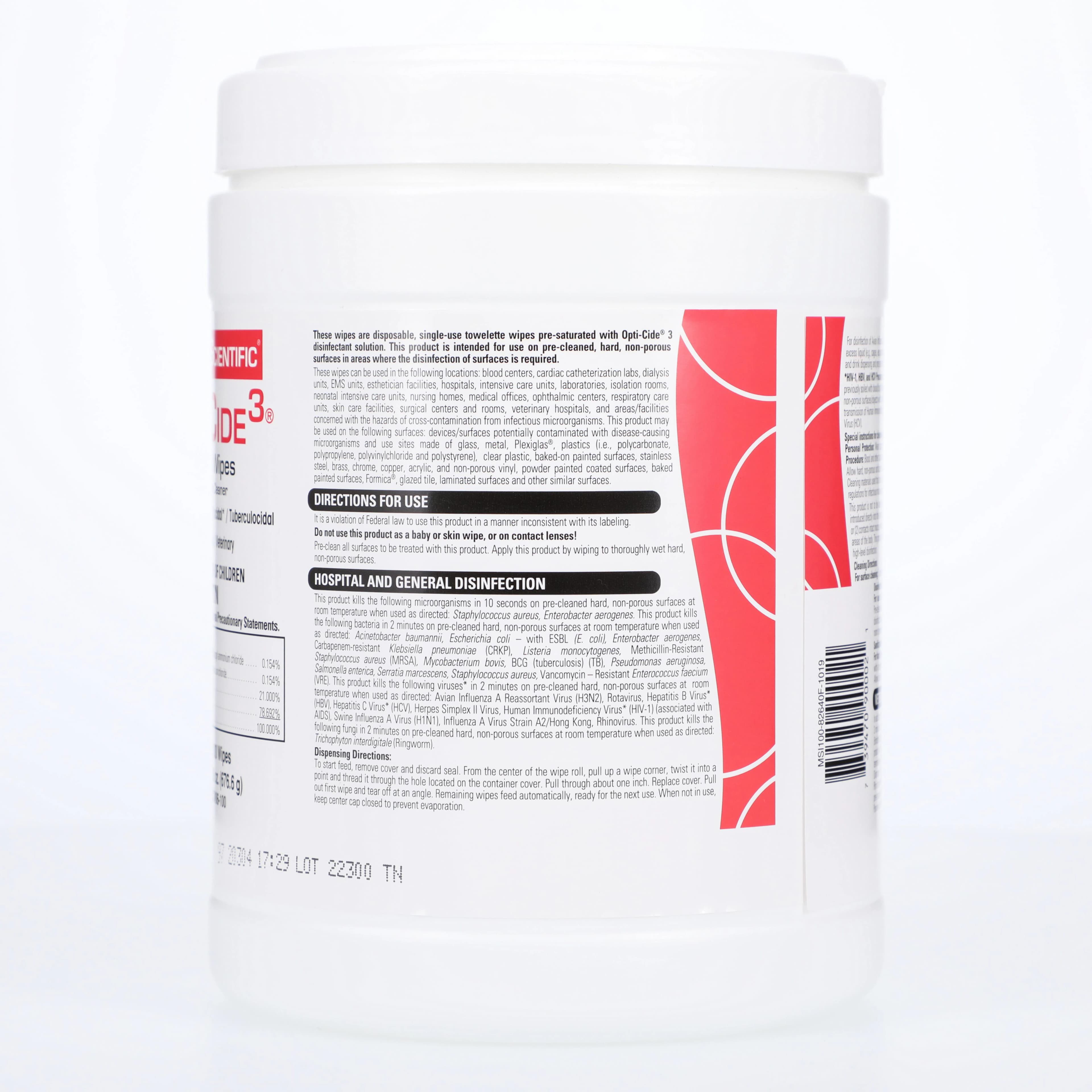 Opti-Cide3 Surface Disinfectant Wipes, 6" x 10", 100/Canister, DOCW06-100 thumbnail 2