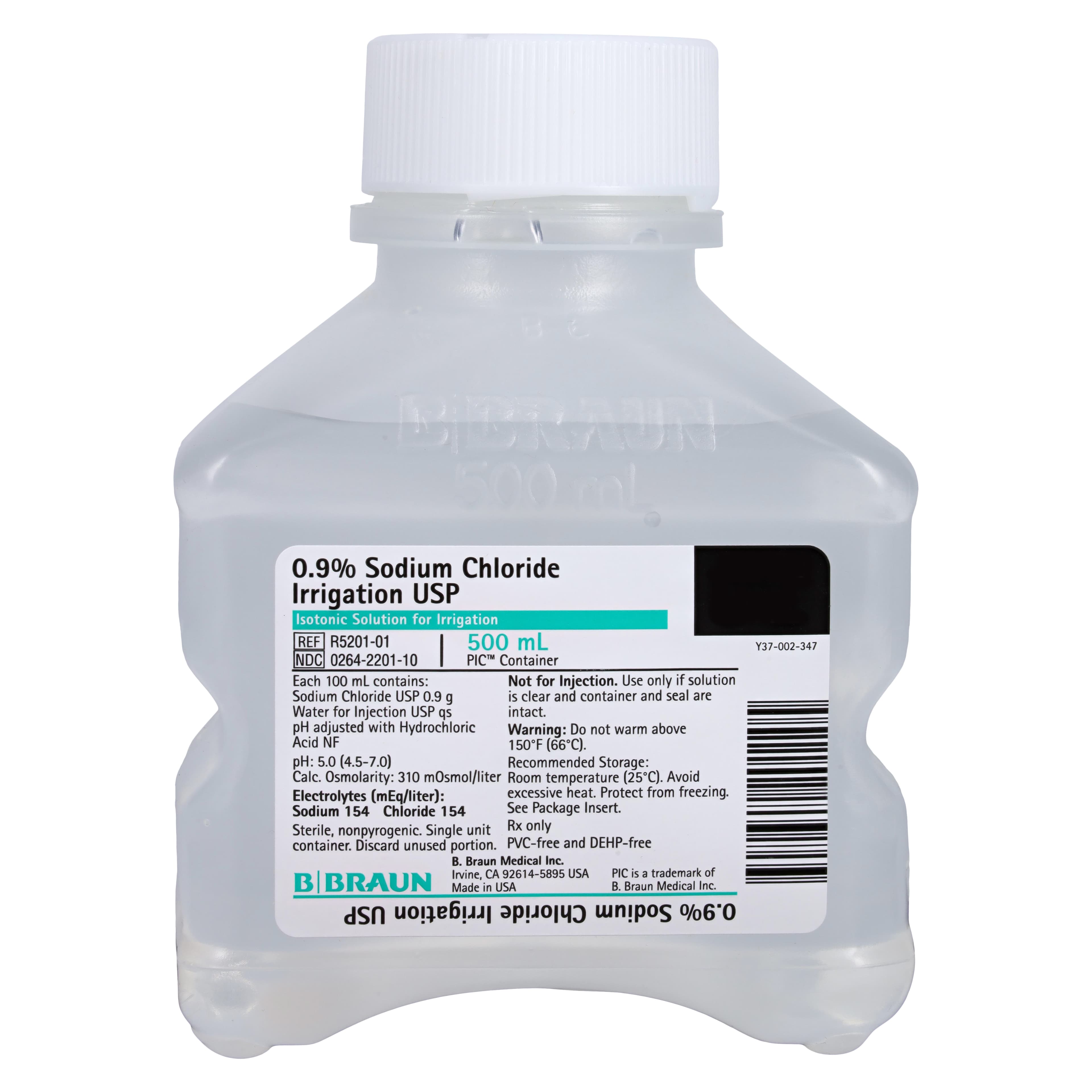 B. Braun 0.9% Sodium Chloride Irrigation USP, 500 mL PIC Pour Bottle, Sterile, DEHP-Free, R5201-01 - Saline Sodium Chloride NaCl 0.9%, Irrigation Bottle 500ml, R5201-01 - Image 1