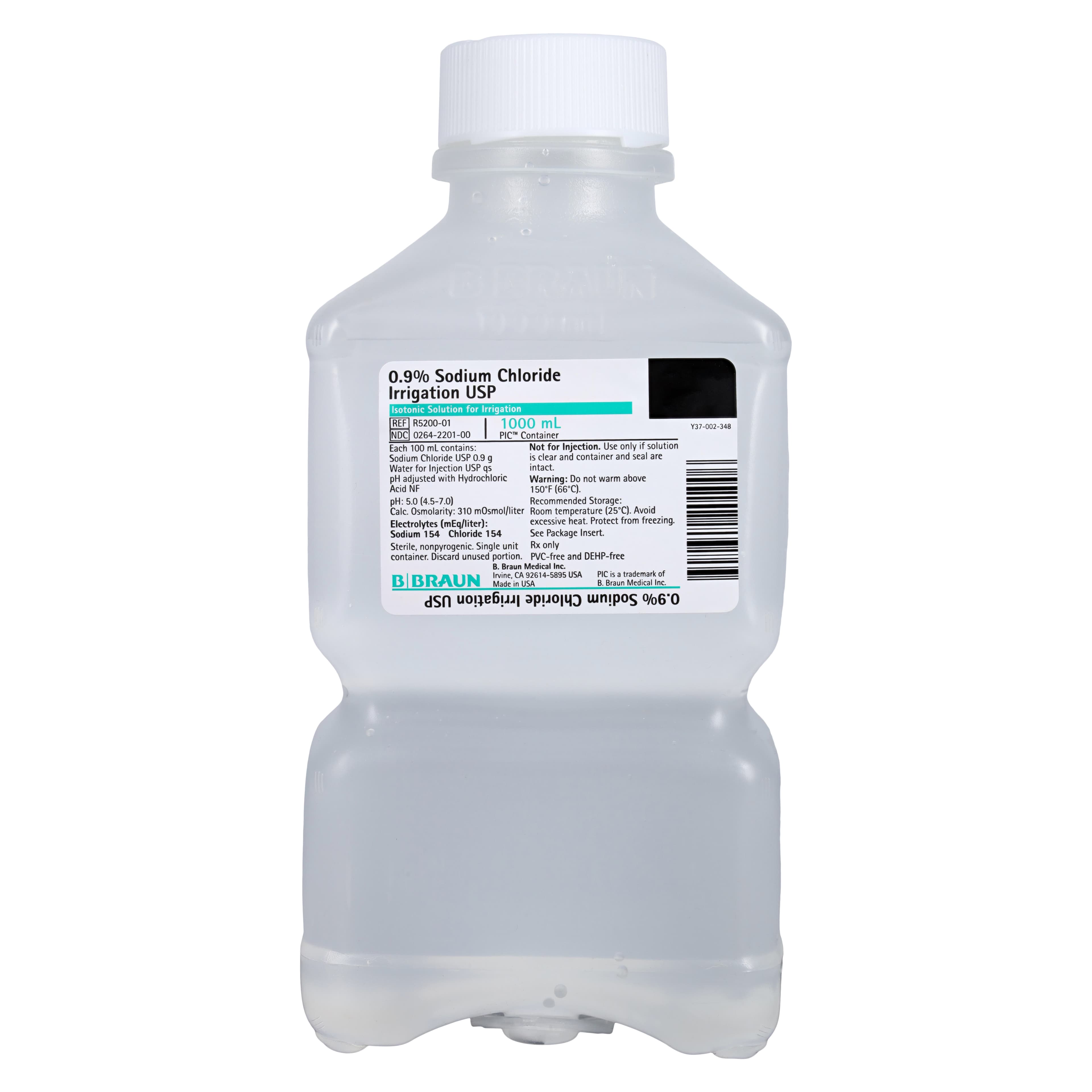 B. Braun 0.9% Sodium Chloride Irrigation, USP, 1000 mL Pour Bottle, Sterile, DEHP-Free, Not for Injection, R5200-01 - 0.9% Sodium Chloride Irrigation, USP, 1000 ml, 1/Pk, R5200-01 - Image 1