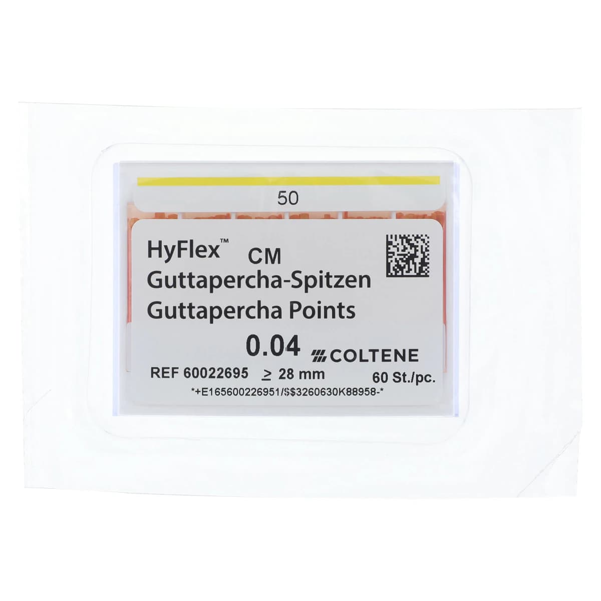 HyFlex CM Gutta Percha Points, .04 Taper, Size #50, Yellow, 60/Box, 60022695 - HyFlex CM GuttaPercha Points - Taper .04 - Size #50 - Image 1