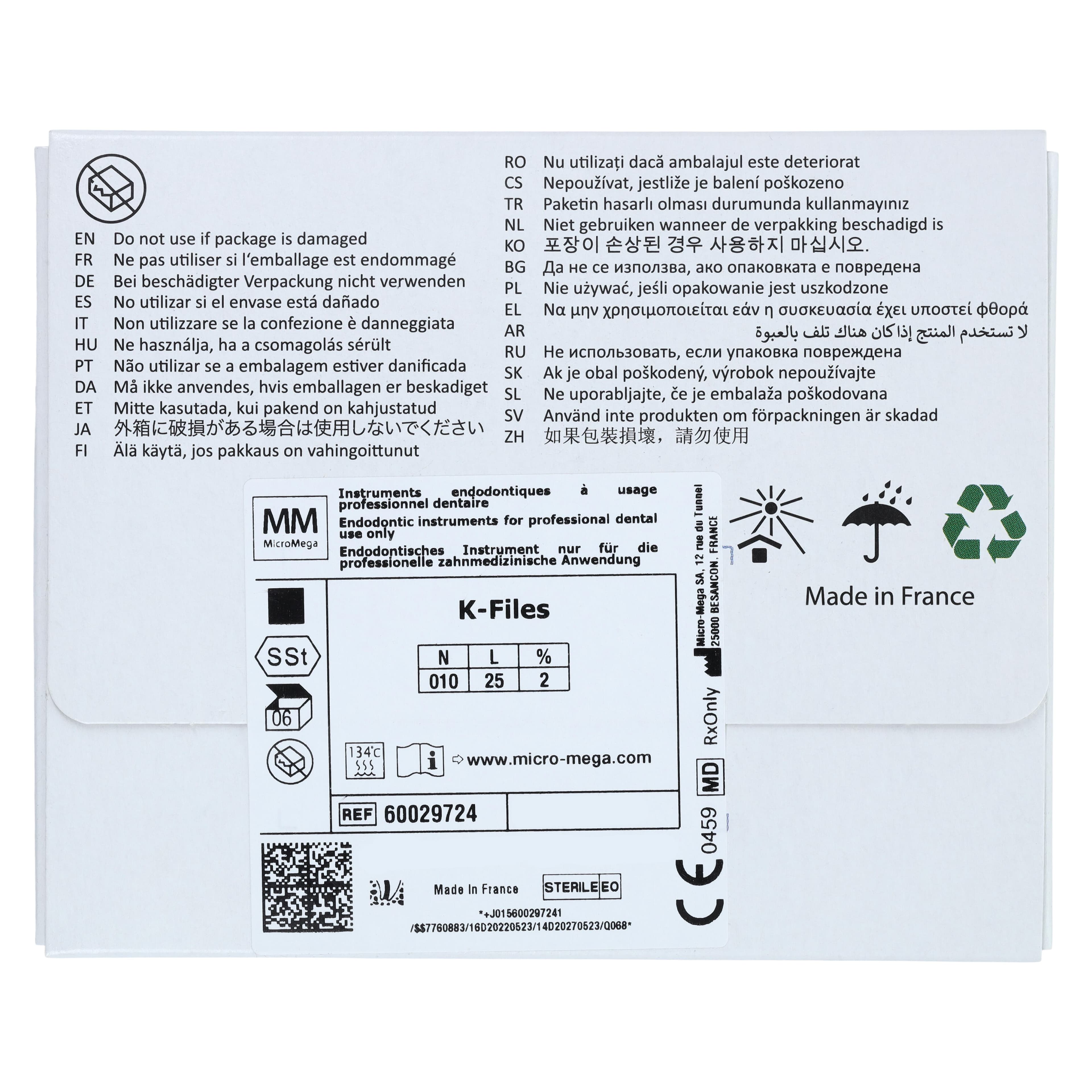 MicroMega B6 K-Files, Size #10, 25mm, 0.02 Taper, Stainless Steel, Sterile, 6/Pack, 60029724 thumbnail 8
