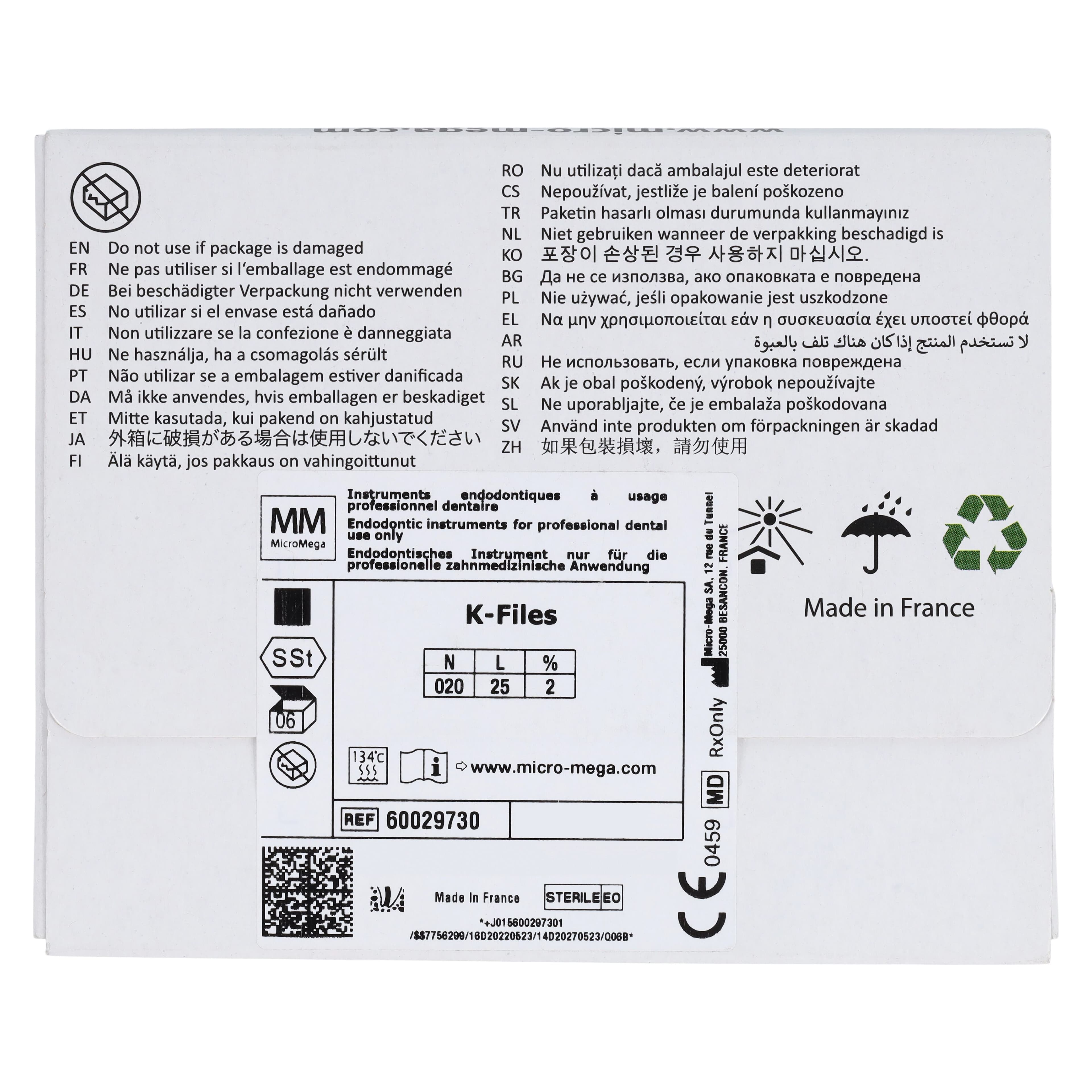 MicroMega B6 K-File, Size #20 (N020), 25 mm, Stainless Steel, Sterile, 0.02 Taper, Pack of 6, 60029730 thumbnail 7