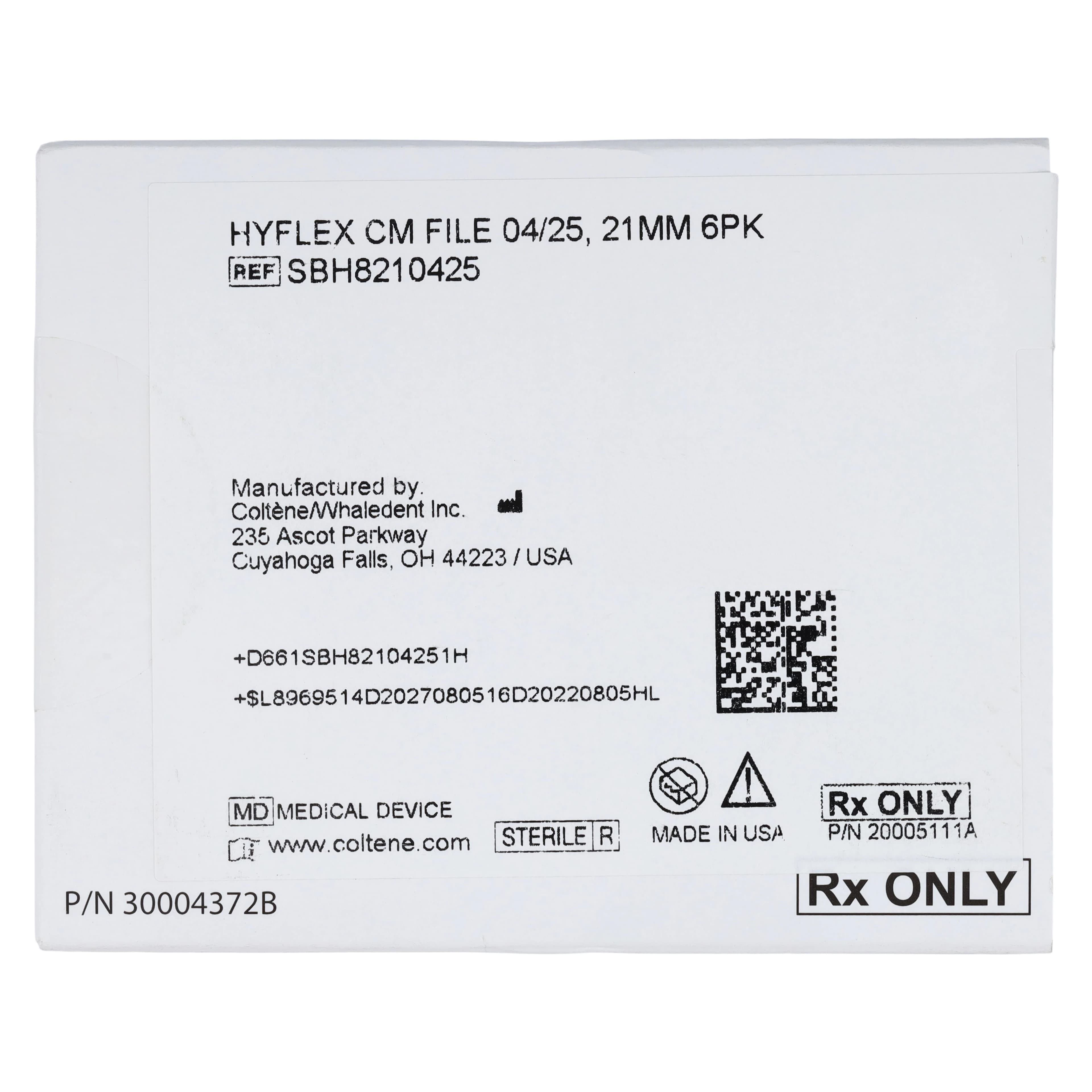 HyFlex CM Controlled Memory NiTi Rotary Files, 0.04 Taper, Size 25, 21 mm, Sterile, 6/Pkg, SBH8210425 thumbnail 7