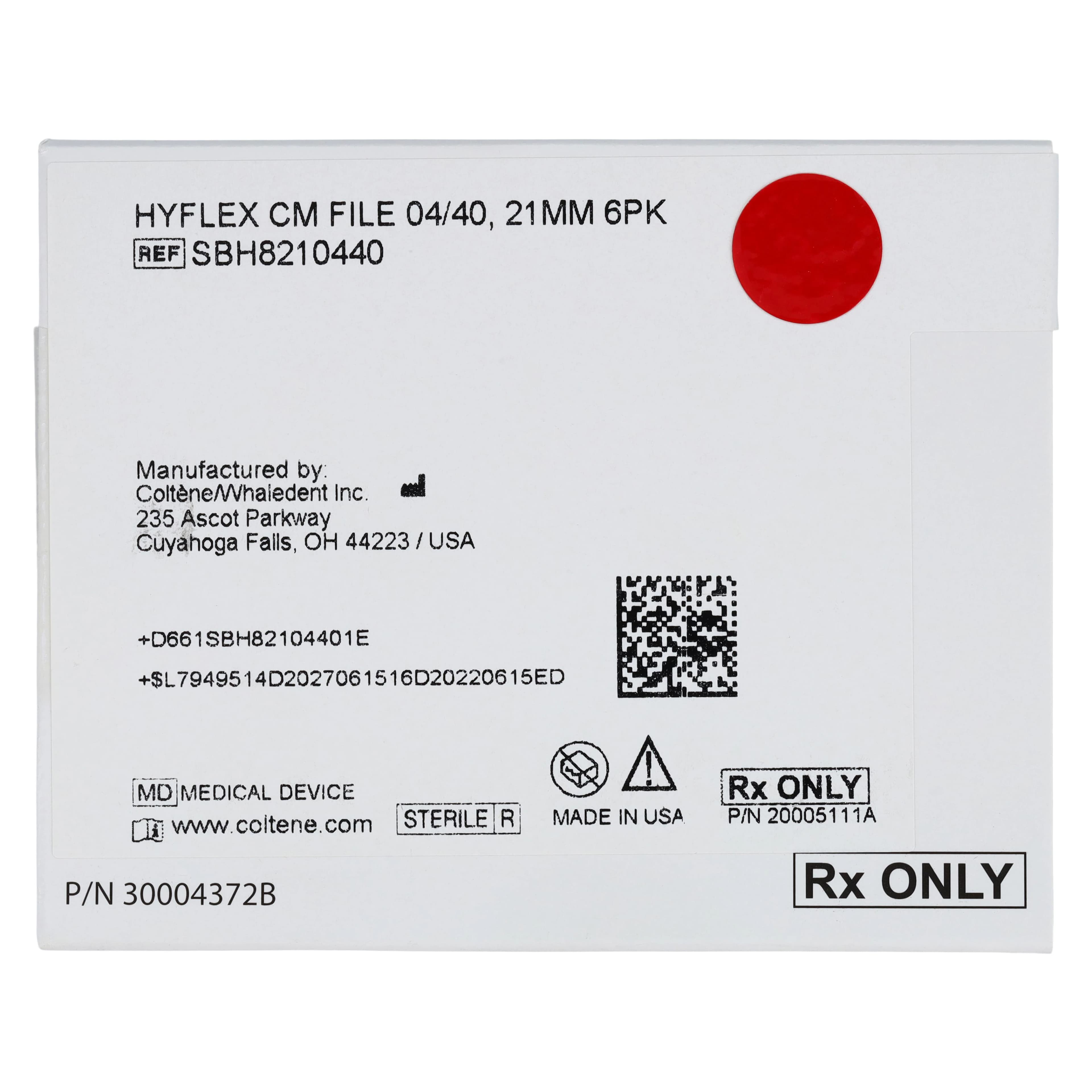 HyFlex CM Controlled Memory NiTi Rotary Files, 0.04 Taper, Size 40, 21 mm, Sterile, 6/Pkg, SBH8210440 thumbnail 2