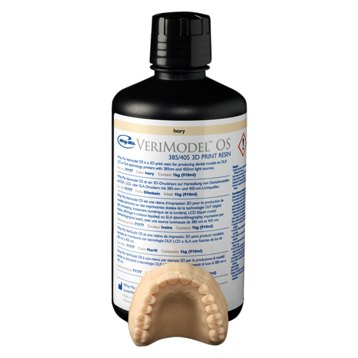 Whip Mix VeriMODEL OS Ivory 3D Printing Resin, 385/405nm, 1kg (910mL) Bottle, #71177 thumbnail 2