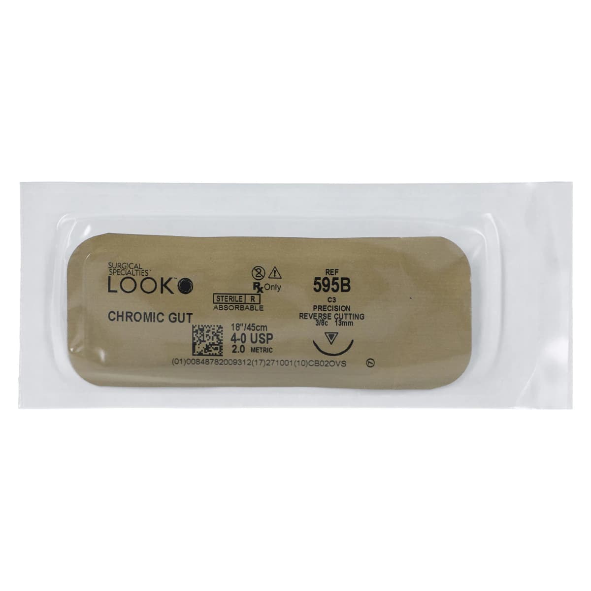 Look Chromic Gut Absorbable Suture, 4-0, 18"/45 cm, C-3 Precision Reverse Cutting Needle, 3/8 Circle, 12/Pk, 595B thumbnail 3