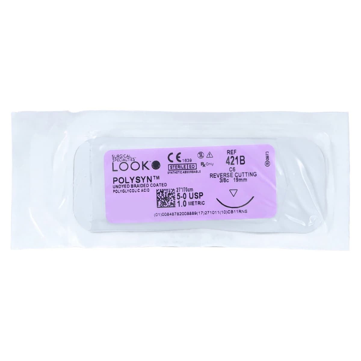 LOOK™ PolySyn™ Absorbable Braided Suture, 5-0 PGA, Undyed, C-6 Reverse Cutting Needle, 3/8 Circle, 27", 12/Pkg, 421B thumbnail 3