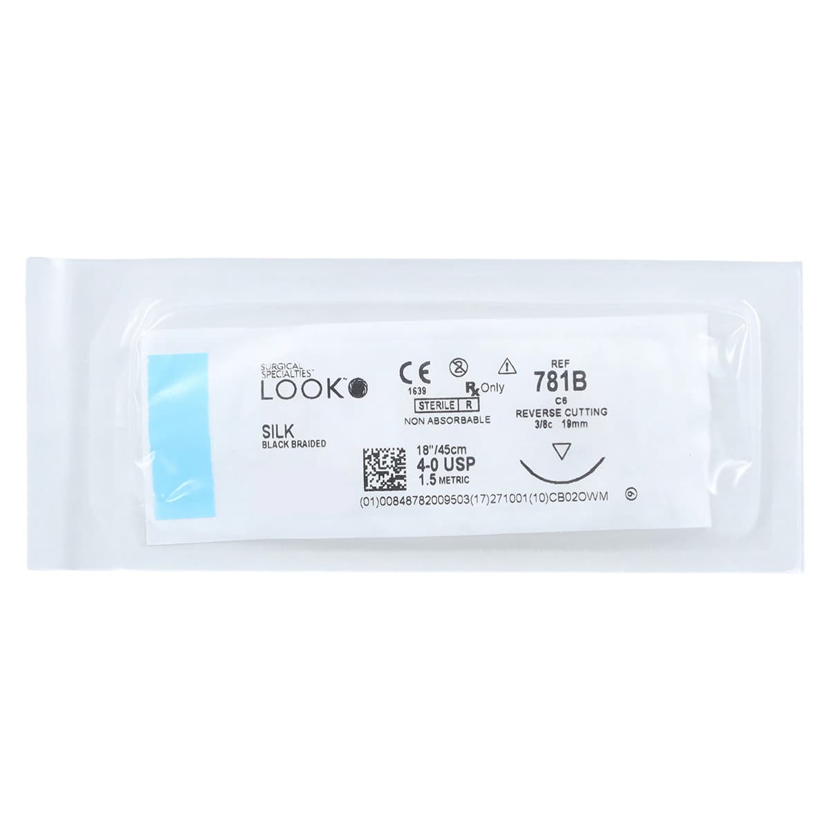 Look 781B Silk Black Braided Non-Absorbable Suture, 4-0, 18" (45 cm), C-6 Reverse Cutting 3/8 Circle Needle, 12/Box thumbnail 3