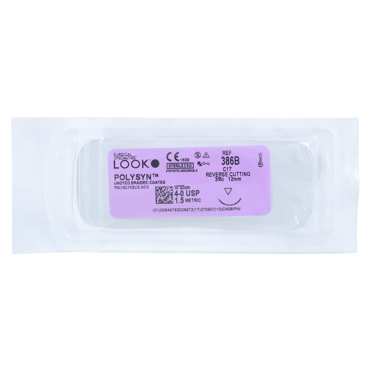 Look PolySyn PGA Absorbable Braided Suture, Undyed, 4-0, 10 in (25 cm), C-17 Reverse Cutting Needle, 12 mm 3/8 Circle, 12/Box, 386B thumbnail 3