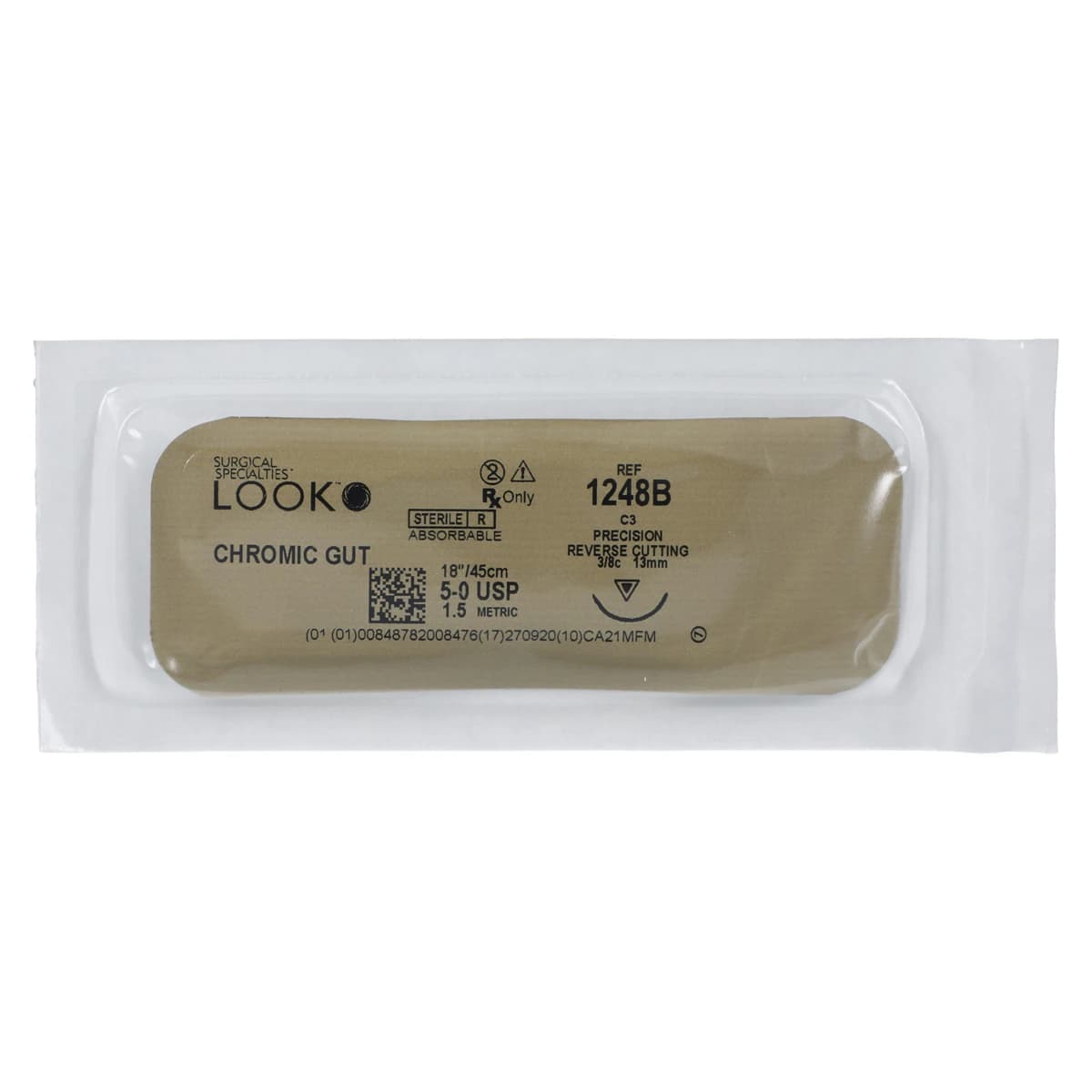 Look Chromic Gut Absorbable Suture, 5-0, 18"/45 cm, C-3 Precision Reverse Cutting Needle, 3/8 Circle, 12/Pk, 1248B thumbnail 3