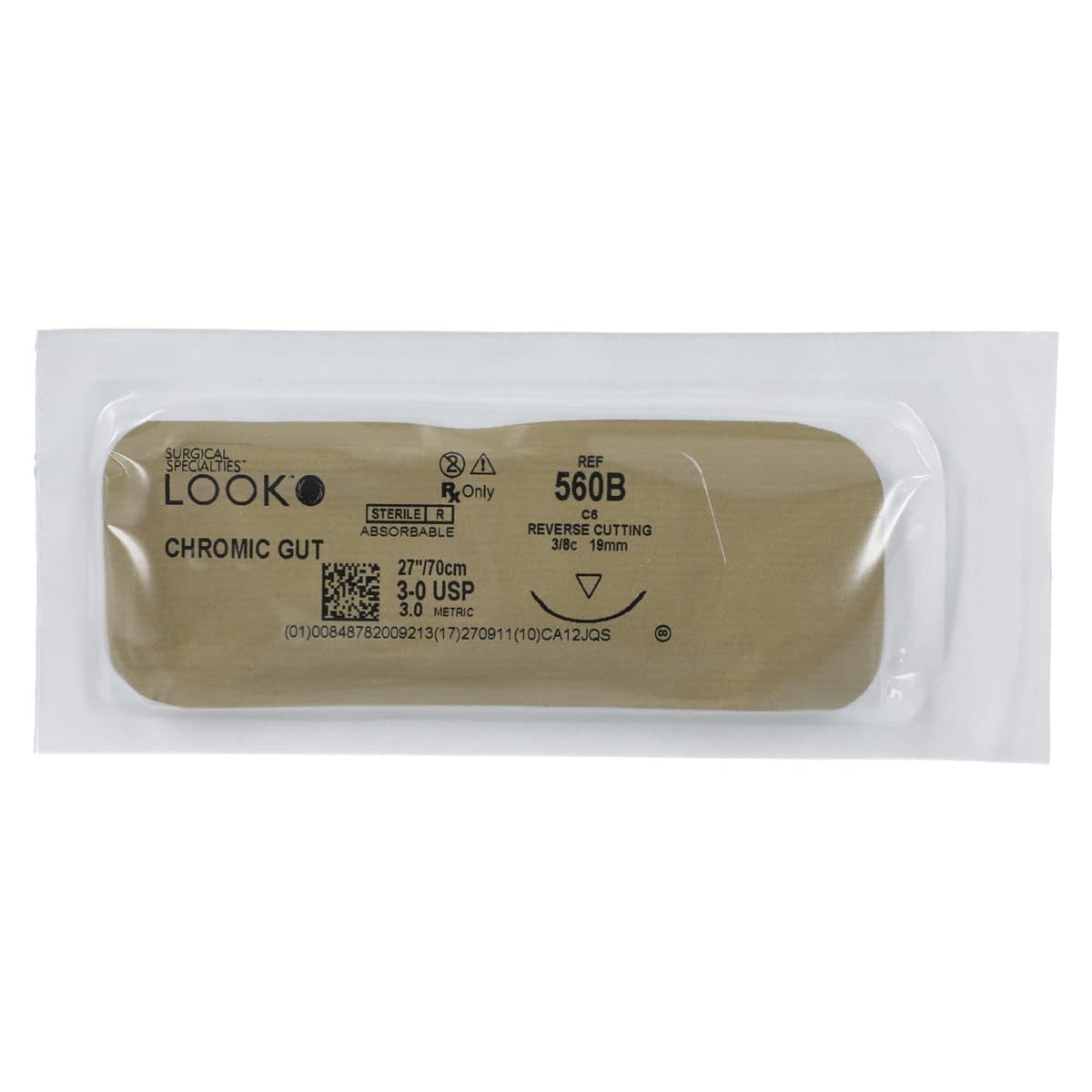 Look Chromic Gut Absorbable Suture, 3-0, 27" (70 cm), C-6 Reverse Cutting Needle, 3/8 Circle, 12/Pk, 560B thumbnail 3