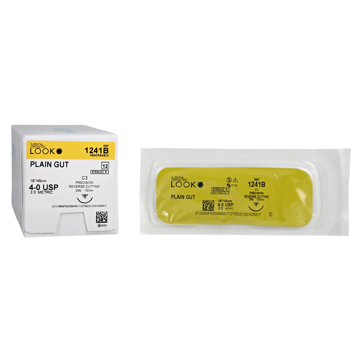 LOOK Sharpoint Plain Gut Absorbable Suture, 4-0, 18" (45 cm), C3 Precision Reverse Cutting Needle, 13 mm, 3/8 Circle, Beige, 12/Pkg, 1241B - LOOK™ Sharpoint™ Sutures 4-0 Plain Gut Monofilament DSM13 3/8 Circle Beige 18 Inch Pkg/12 - Image 1