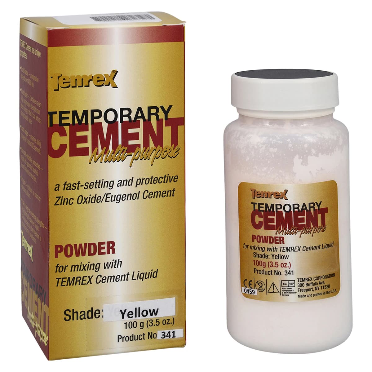 Temrex Zinc Oxide Eugenol Temporary Cement Powder, Yellow, 100g Bottle, 341 - Temrex Yellow Temporary Cement Powder 100g - Image 1