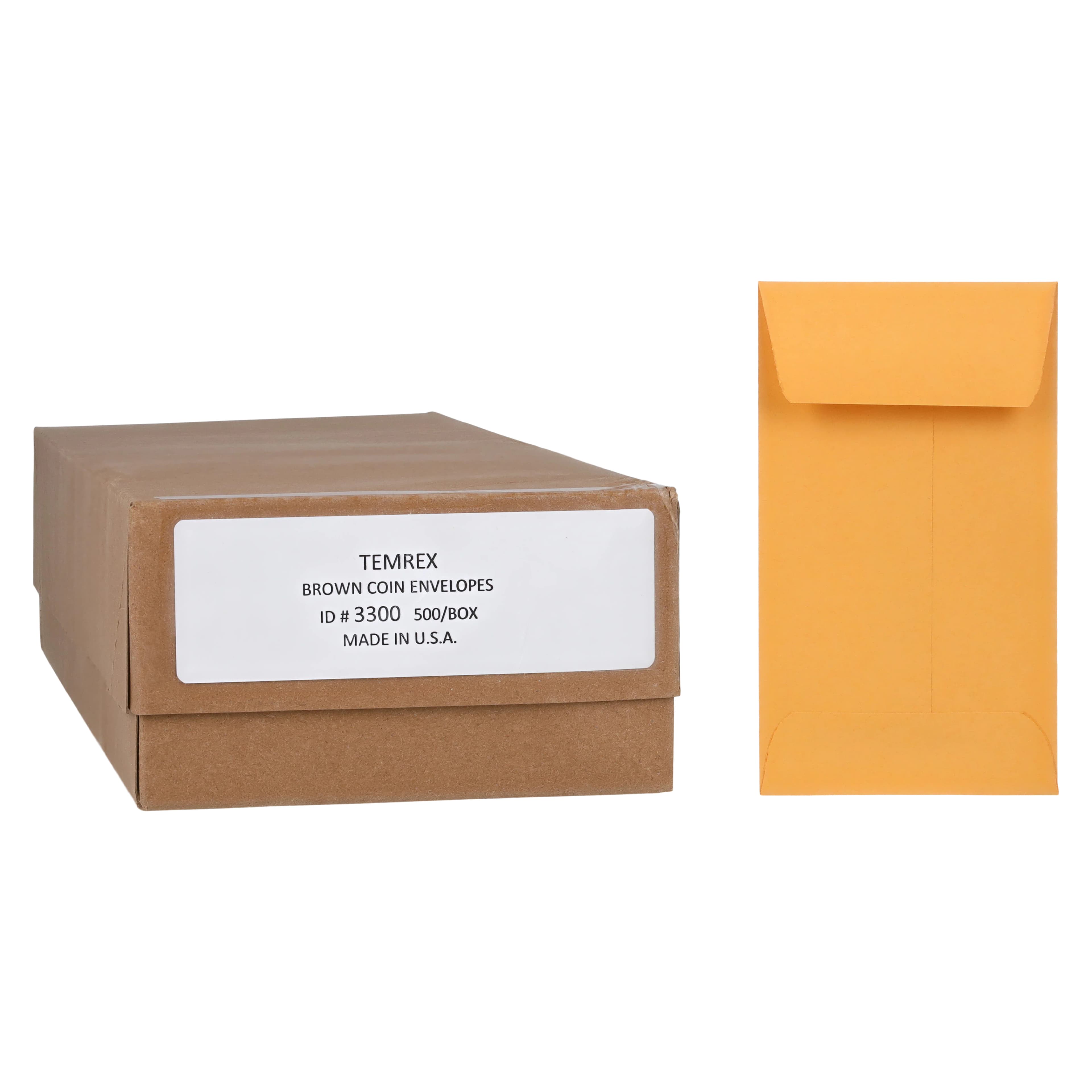 Temrex Coin Envelopes, Kraft #3, 2.5" x 4.38", 500/Box, 3300 - Coin Envelopes Kraft #3 500/Bx - Image 1