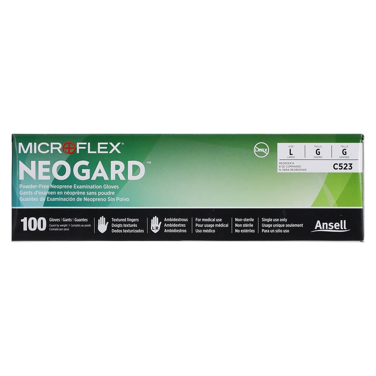 Microflex Neogard Chloroprene Powder-Free Exam Gloves, Green, Large, 100/Box, C523 thumbnail 5