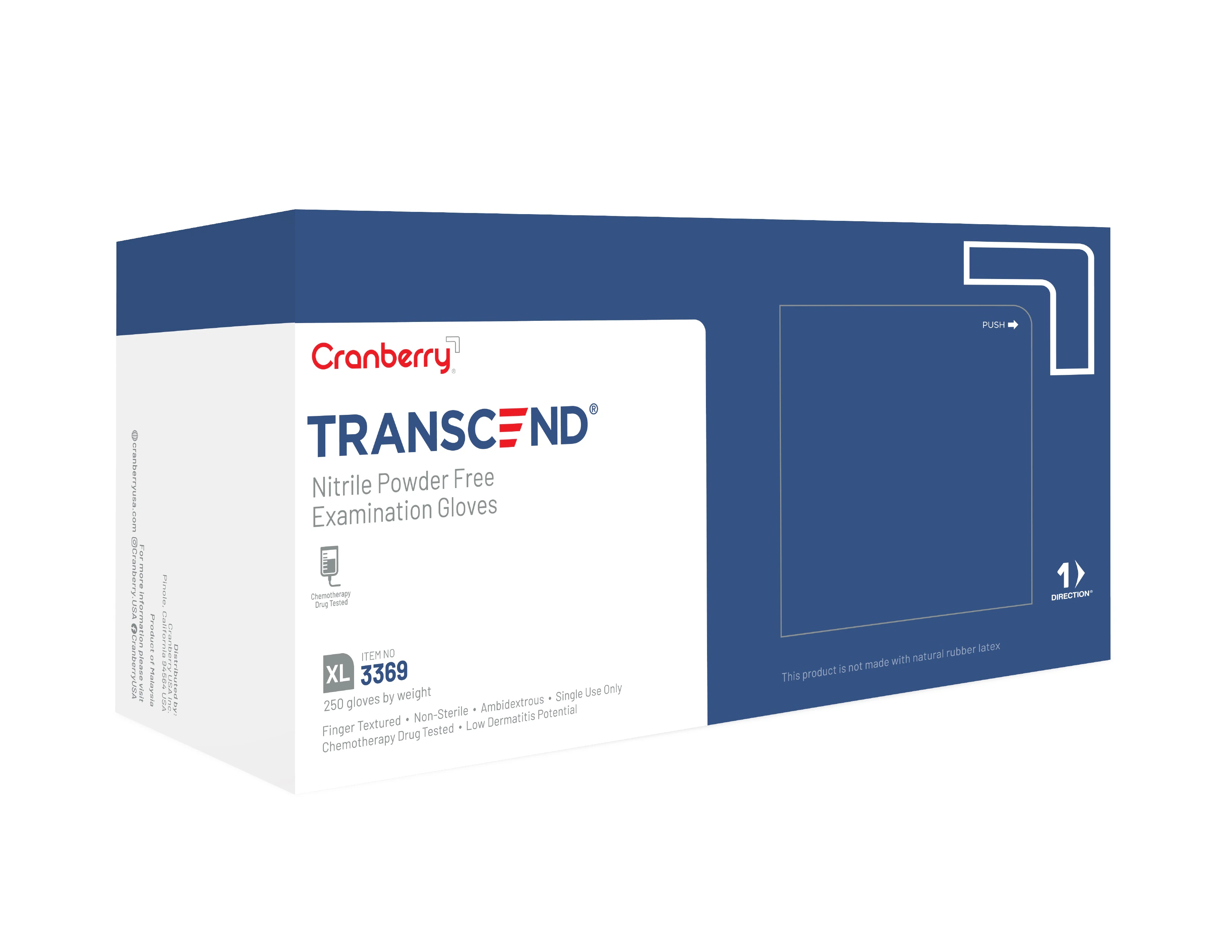 Transcend Nitrile Powder-Free Exam Gloves, X-Large, Matte Blue, Fingertip Textured, 250/Box, CR3369 thumbnail 4