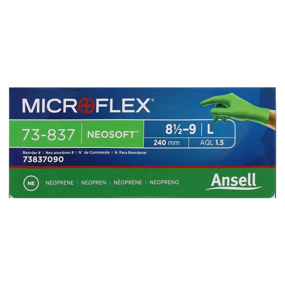 Microflex NeoSoft Neoprene Exam Gloves, Powder-Free, Latex-Free, Textured, Large, Green, 100/Bx, 73-837 thumbnail 7