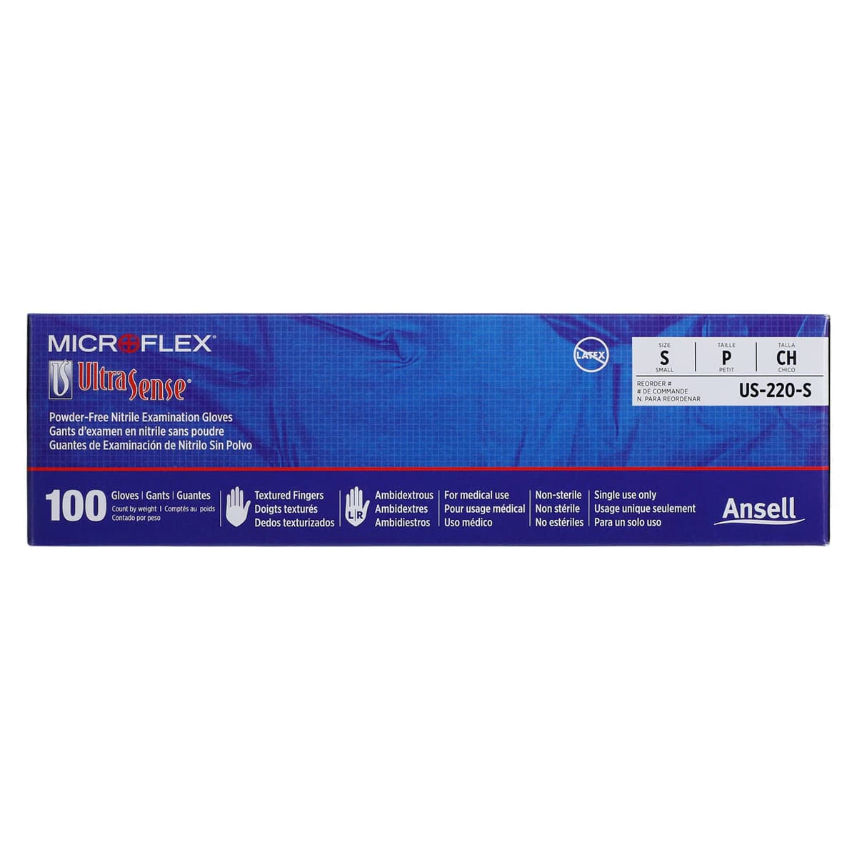 MICROFLEX UltraSense US-220 Nitrile Exam Gloves, Powder Free, Non-Sterile, Textured Fingertips, Small, Blue, 100/Box thumbnail 5